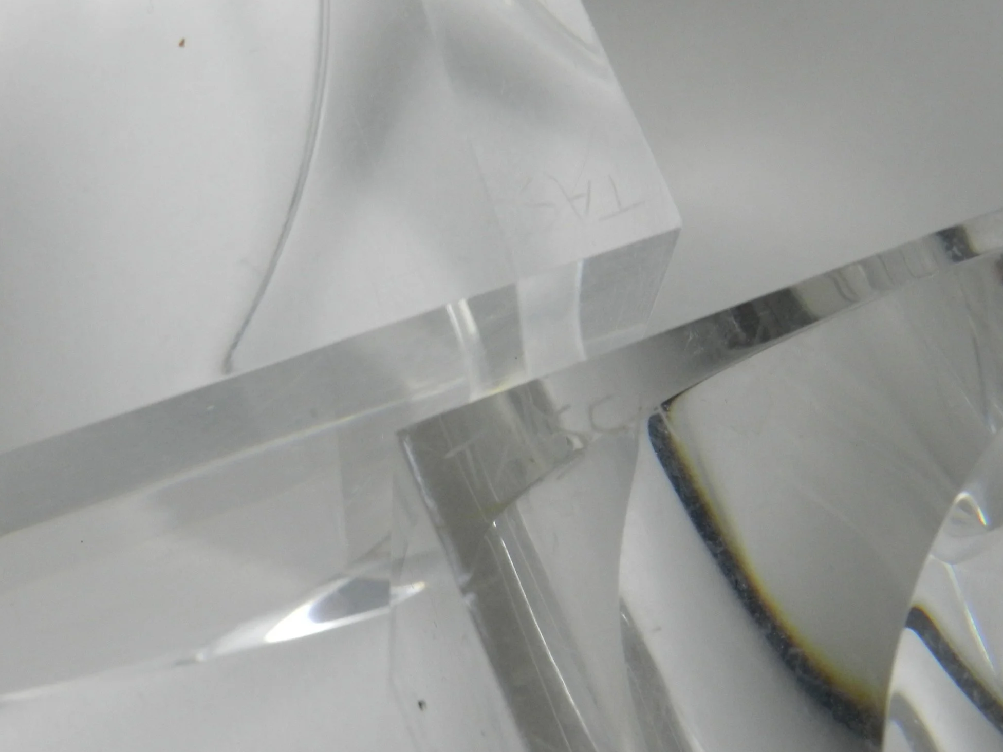 Pair of prismatic lucite sculptures by Alessio Tasca.  Italy, 1970s.
