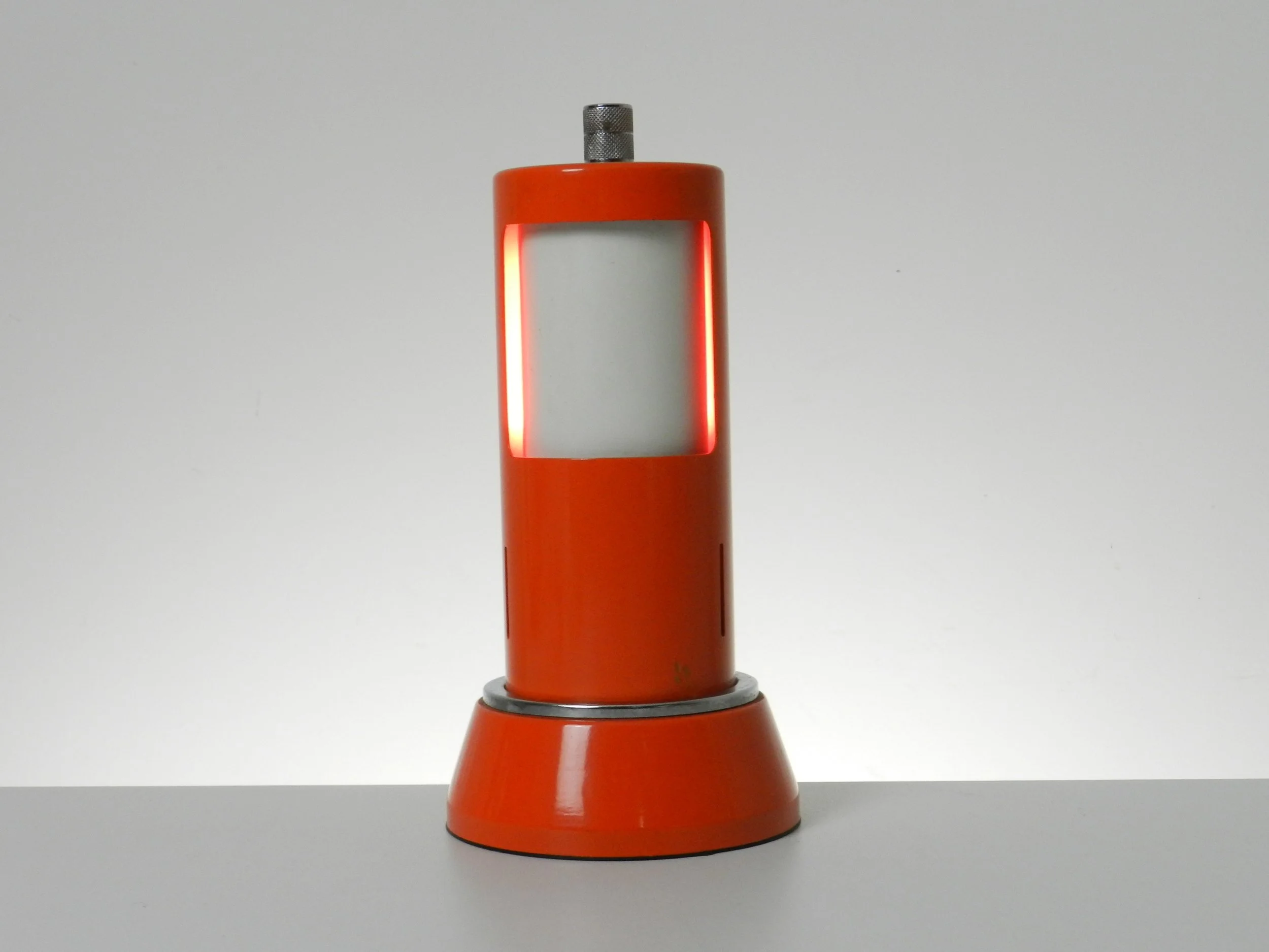 Space age eclipse lamp in enemeled metal and chrome.  Italy, 1970s.