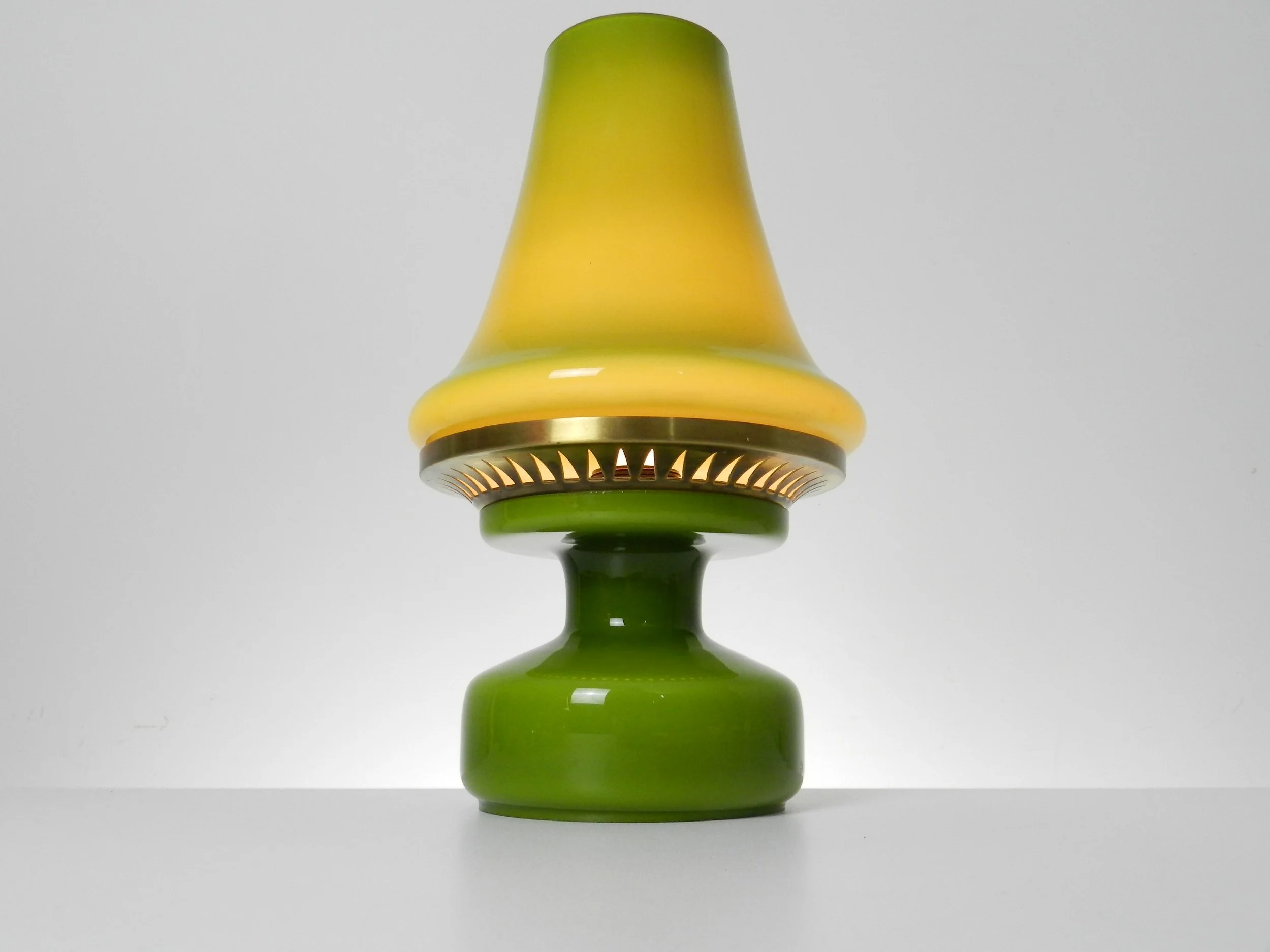 Cased glass and brass B 124 lamps designed by Hans-Agne Jakobsson.  Sweden, 1960s.