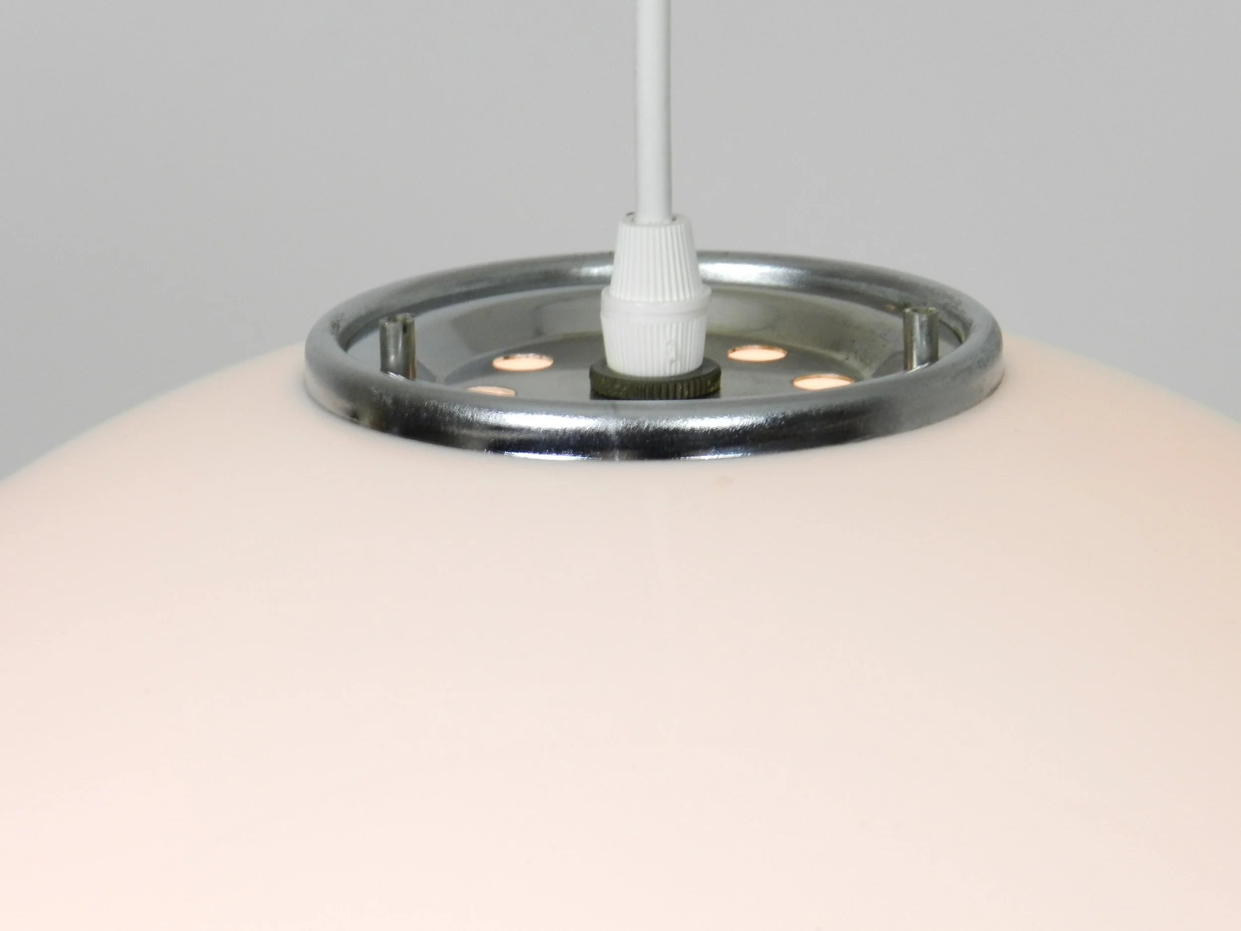 Space age “Bud” pendant lamp in acrylic and chrome designed by Studio 6G for Guzzini.  Italy, 1960s.