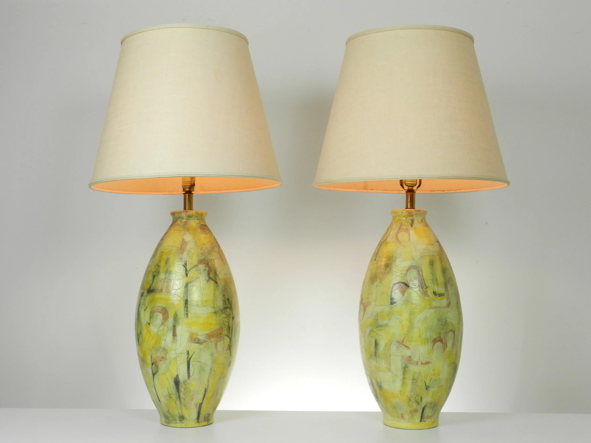 Pair of monumental pottery lamps by Susan and Theo Harlander for Brooklin Co.  Canada, 1960s.