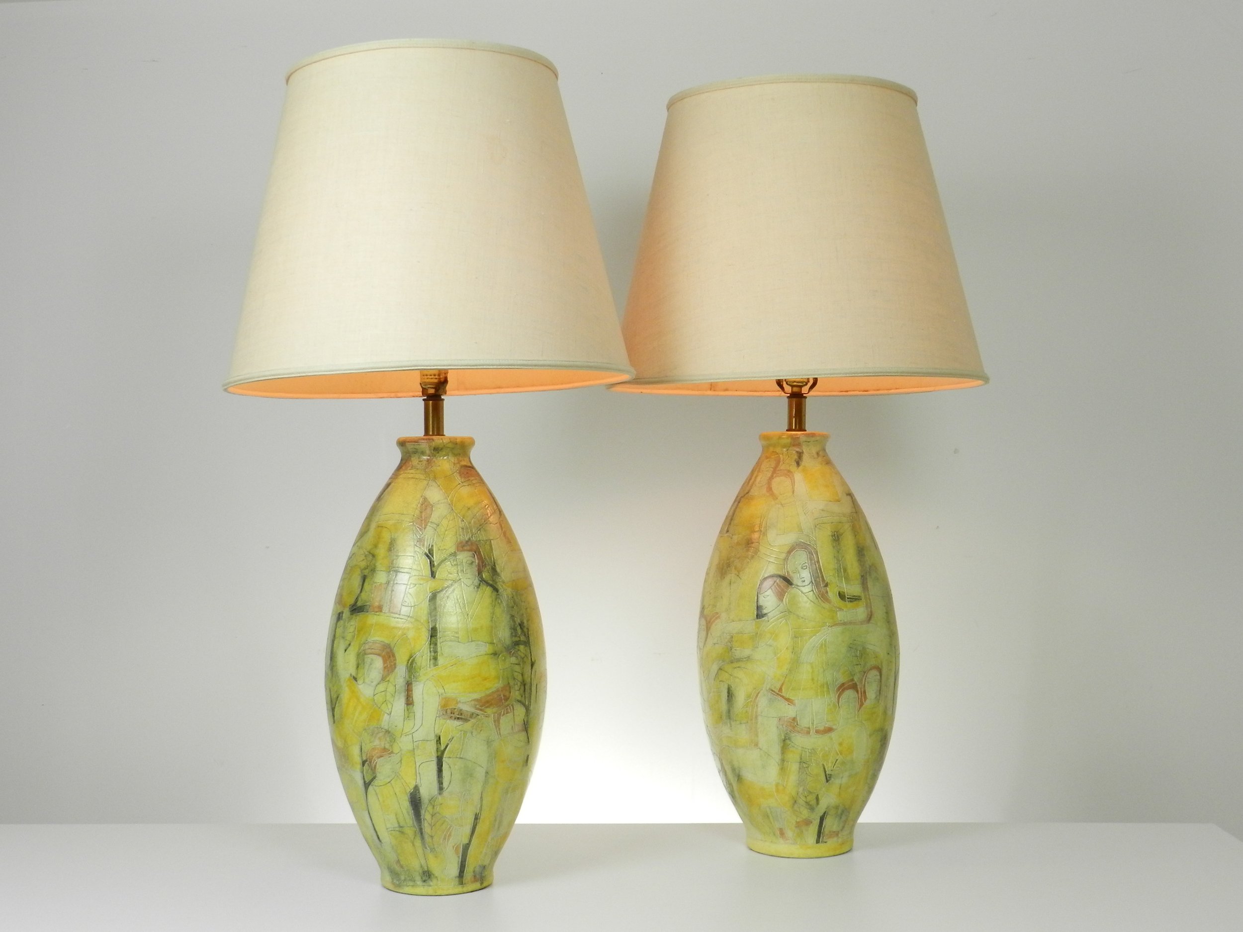 Pair of monumental pottery lamps by Susan and Theo Harlander for Brooklin Co.  Canada, 1960s.