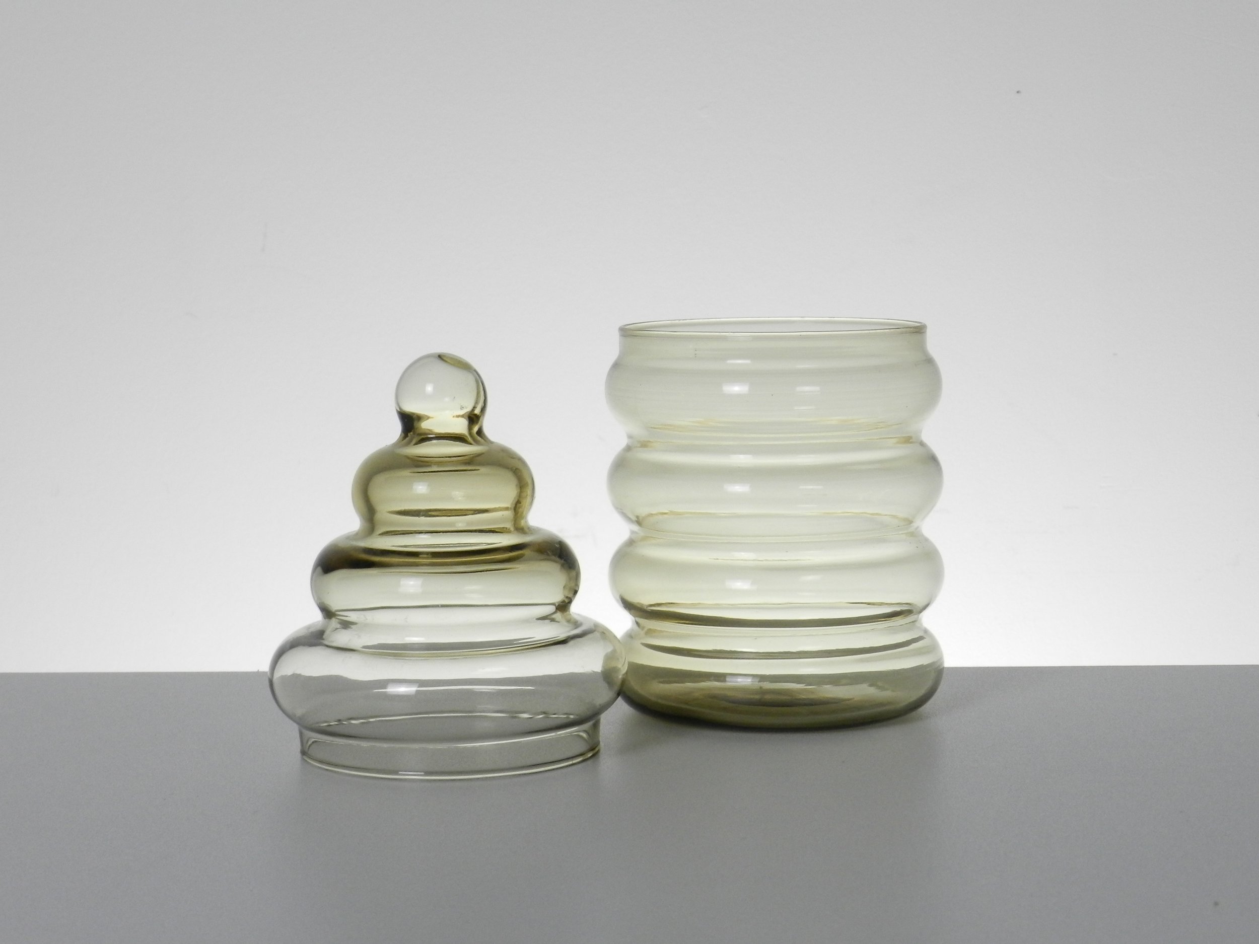 Vintage “Primula” glass canister designed by Jacob Bang for Holmegaard.  Denmark, 1960s.