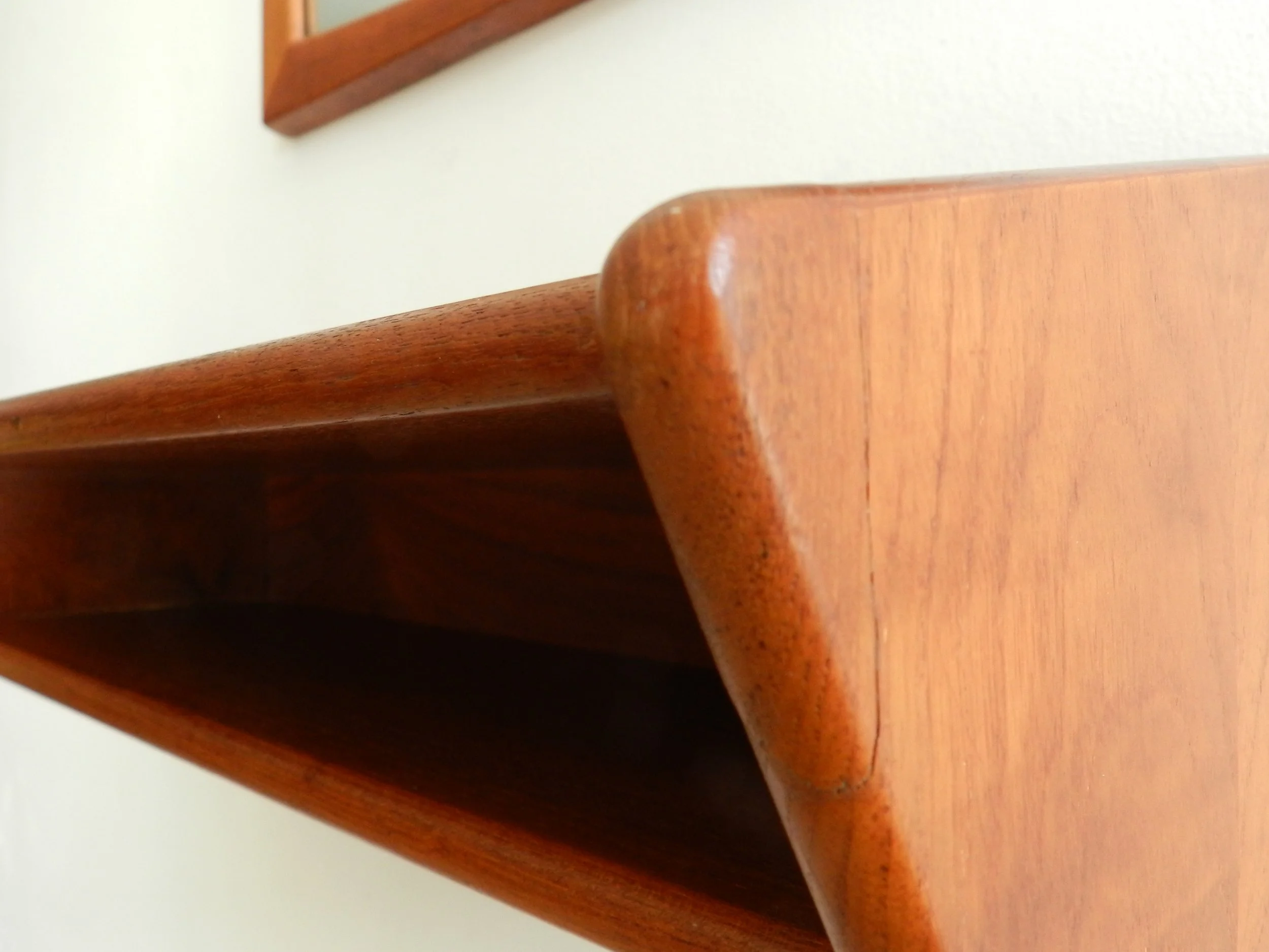 Teak entry mirror and shelf by Askel Kjersgaard.  Denmark, 1960s.
