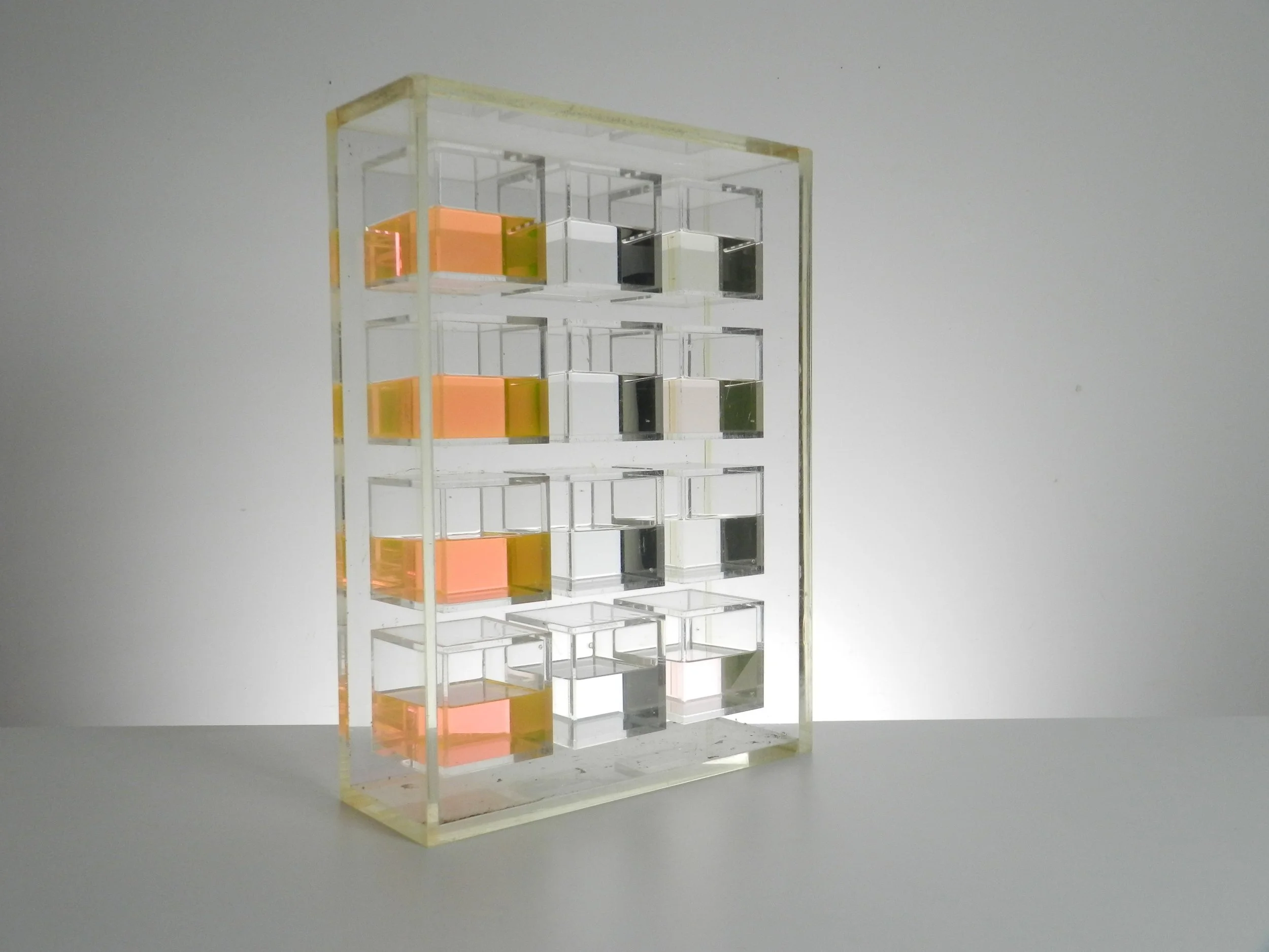 Large acrylic and liquid modernist sculpture. Unsigned, possibly by Michael Hayden.  Canada, 1970s.