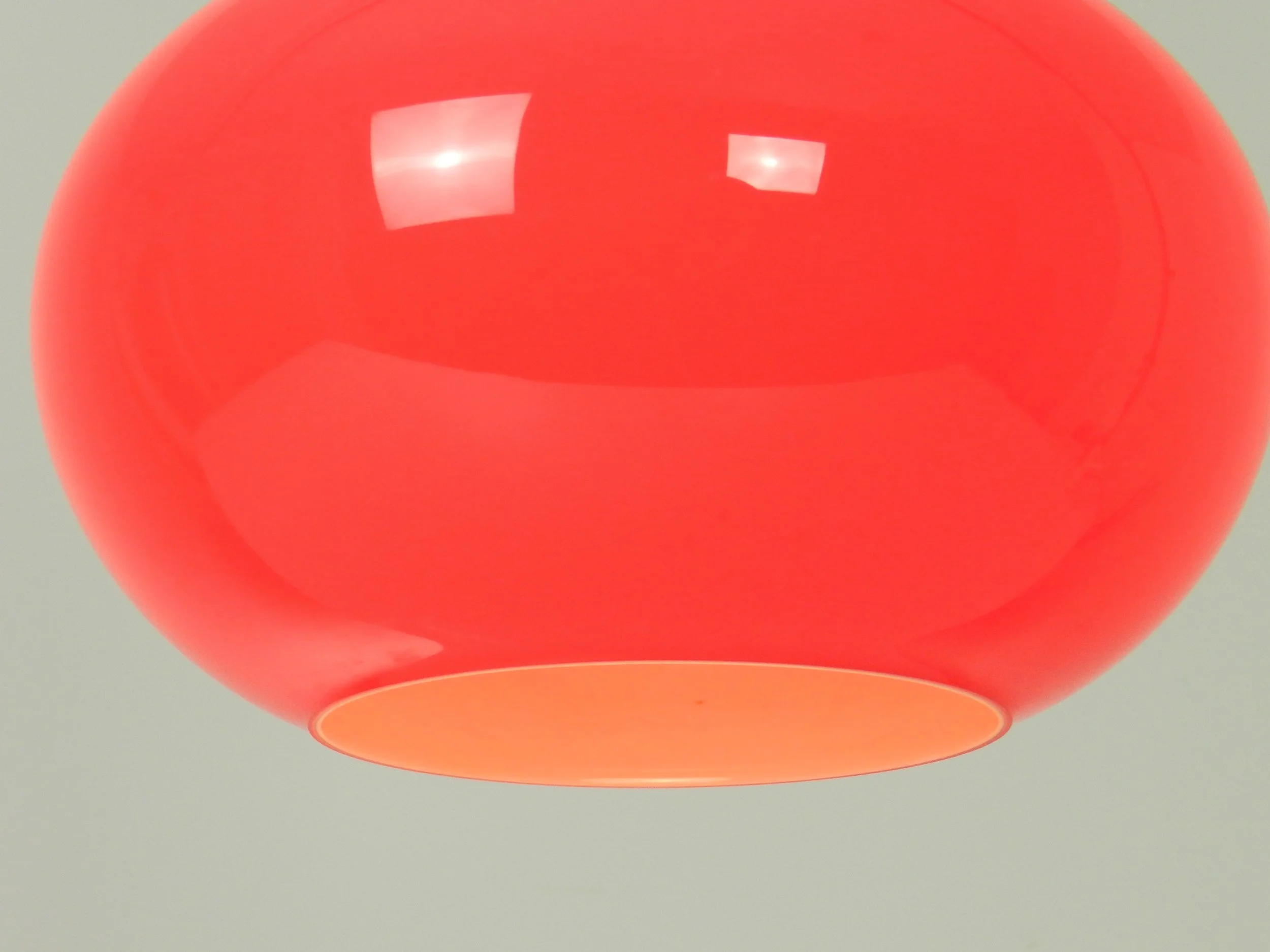 Mid century modern cased glass pendant lamp by Prescolite.  USA, 1960s.