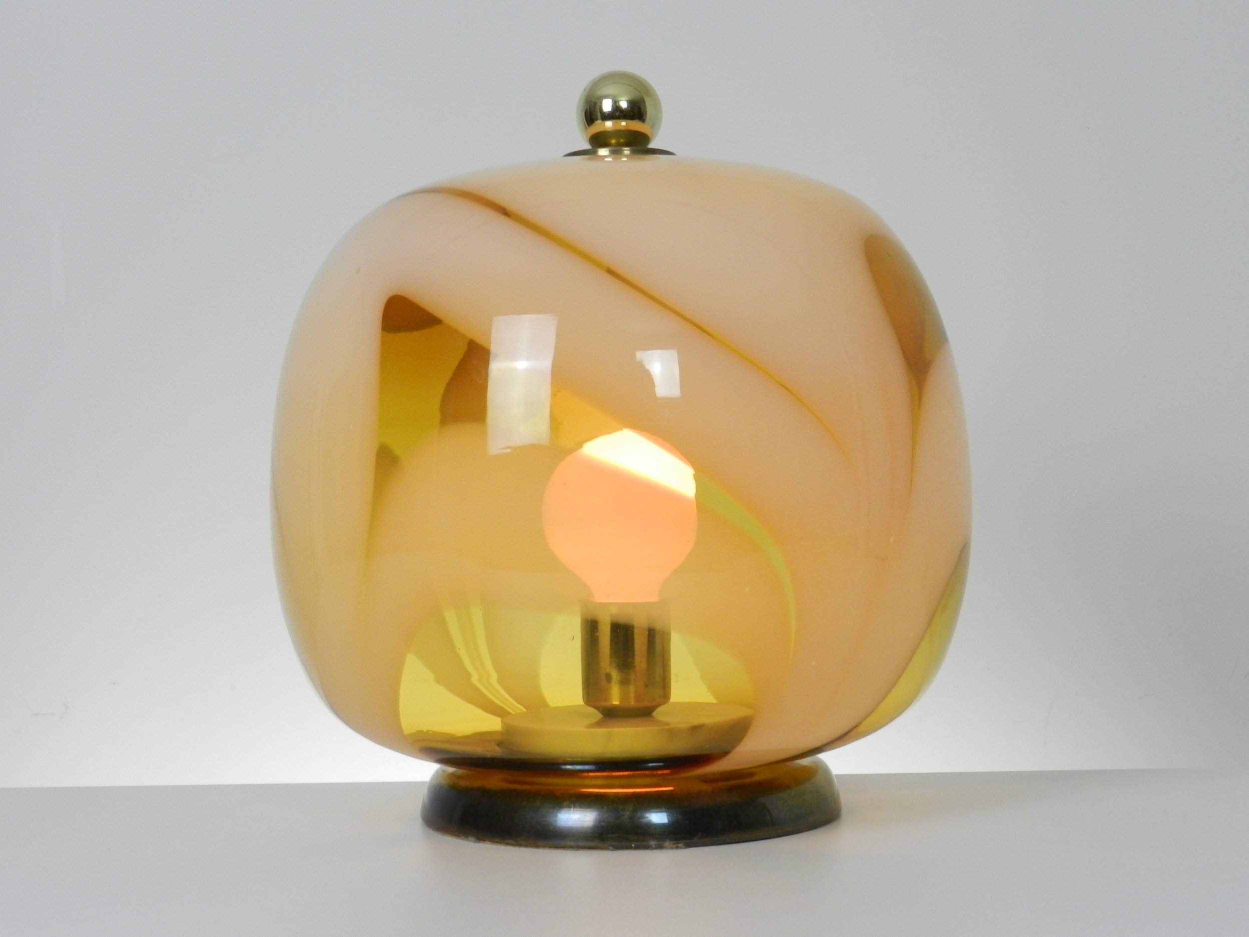 Large Murano glass table lamp on brass and marble base.  Italy, 1960s.
