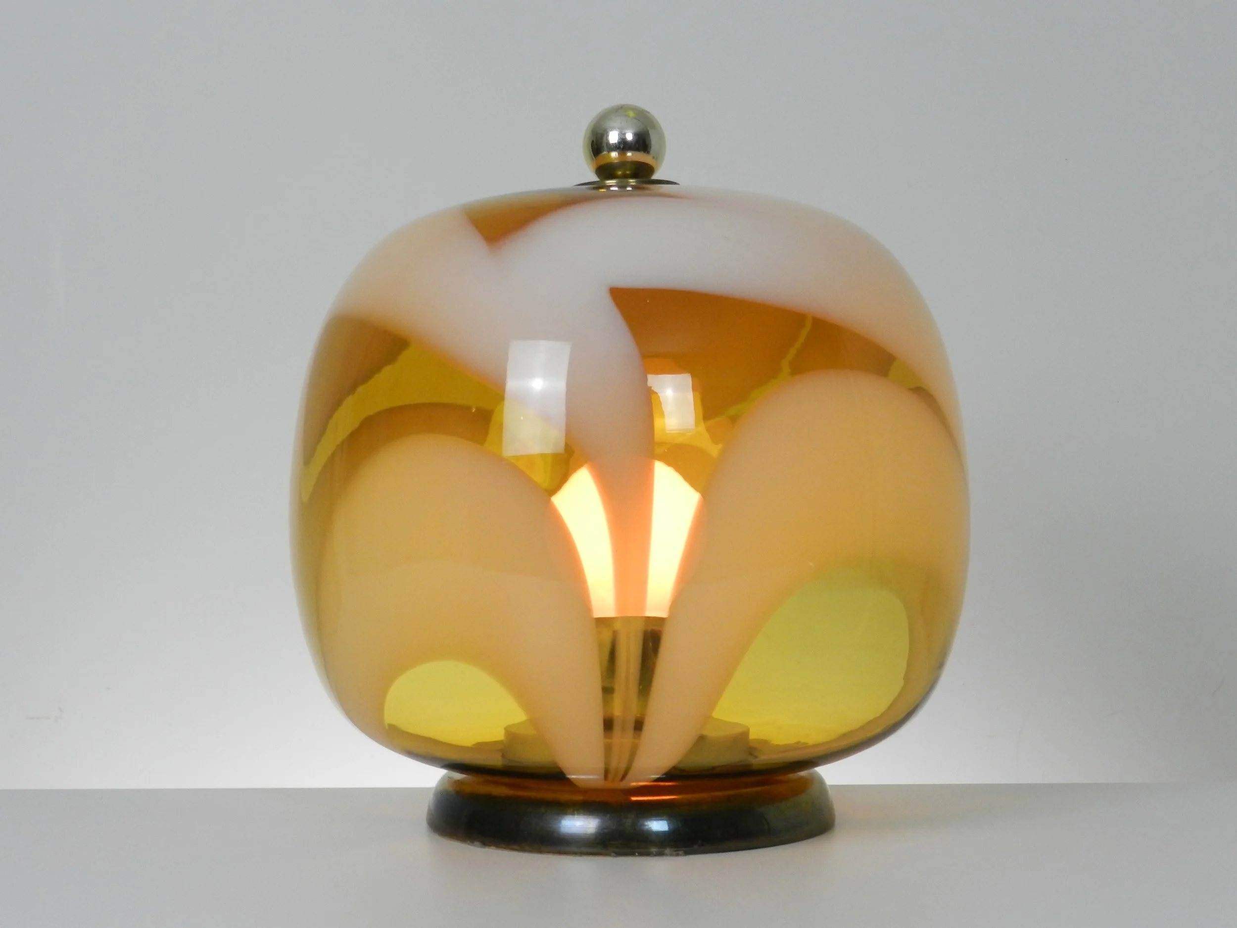 Large Murano glass table lamp on brass and marble base.  Italy, 1960s.