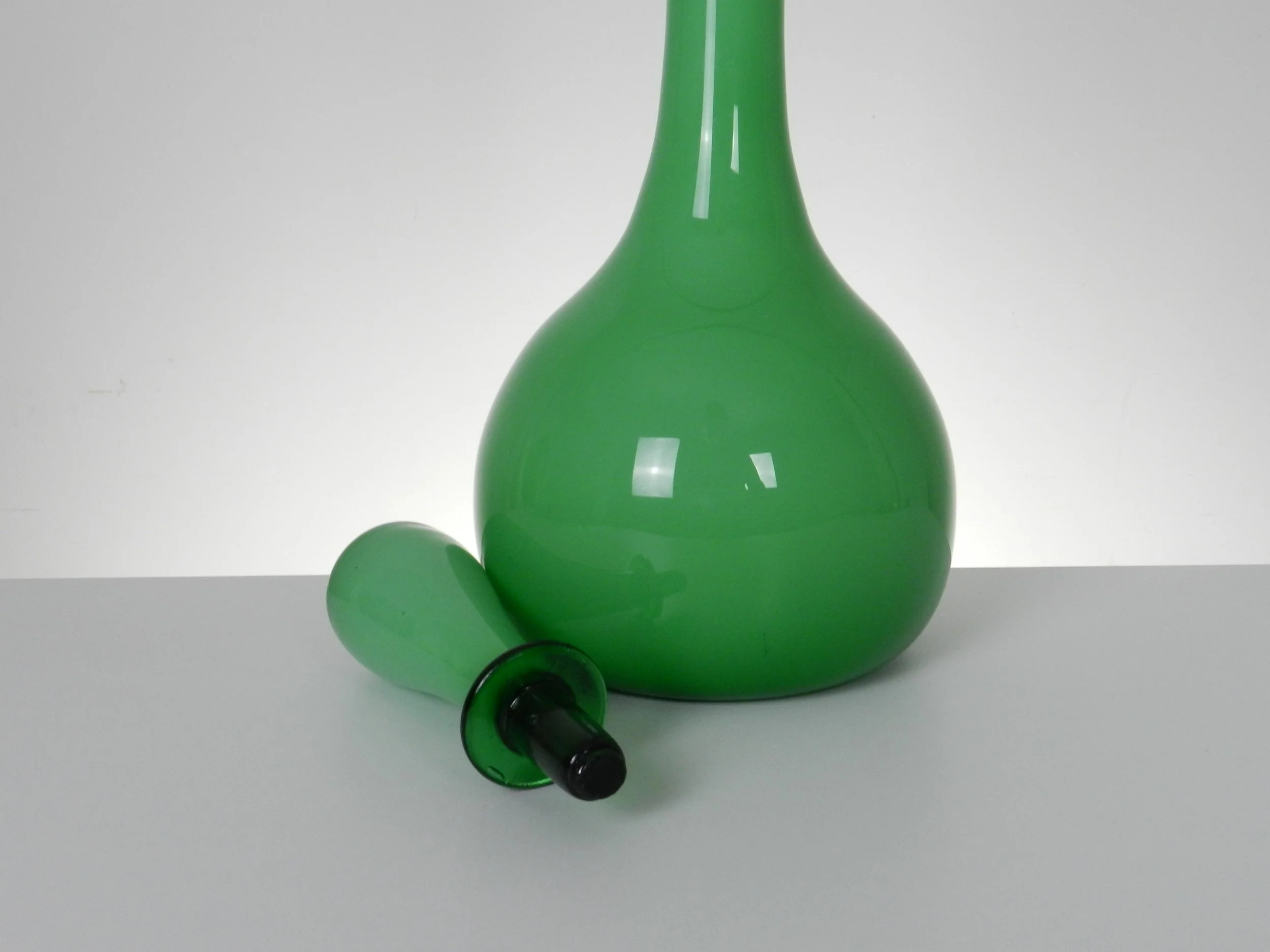 Tall Murano cased glass decanter by Empoli.  Italy, 1970s.