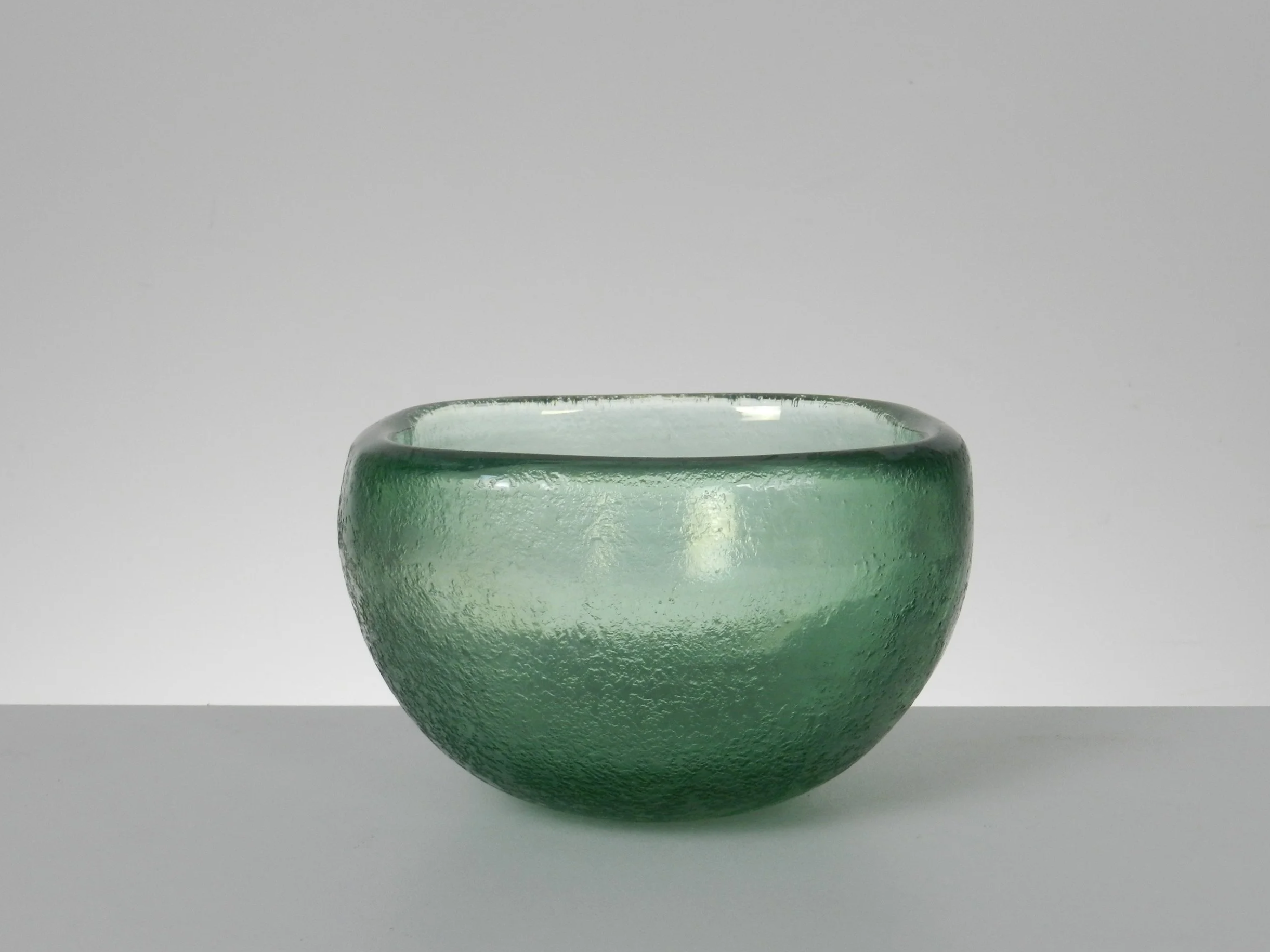 Murano glass ‘Corrosi’ bowl designed by Carlo Scarpa for Venini. Marked on bottom: Venini murano (acid stamp).  Italy, circa 1930s.  5 1/2” square x 3 1/2” high.