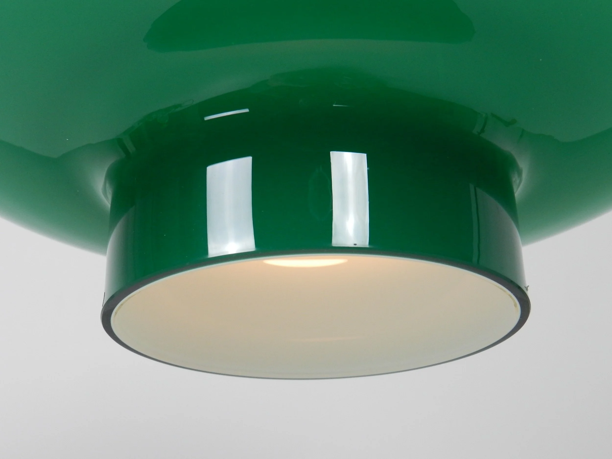 Large Murano green cased glass pendant lamp by Vistosi.  Italy, 1960s.