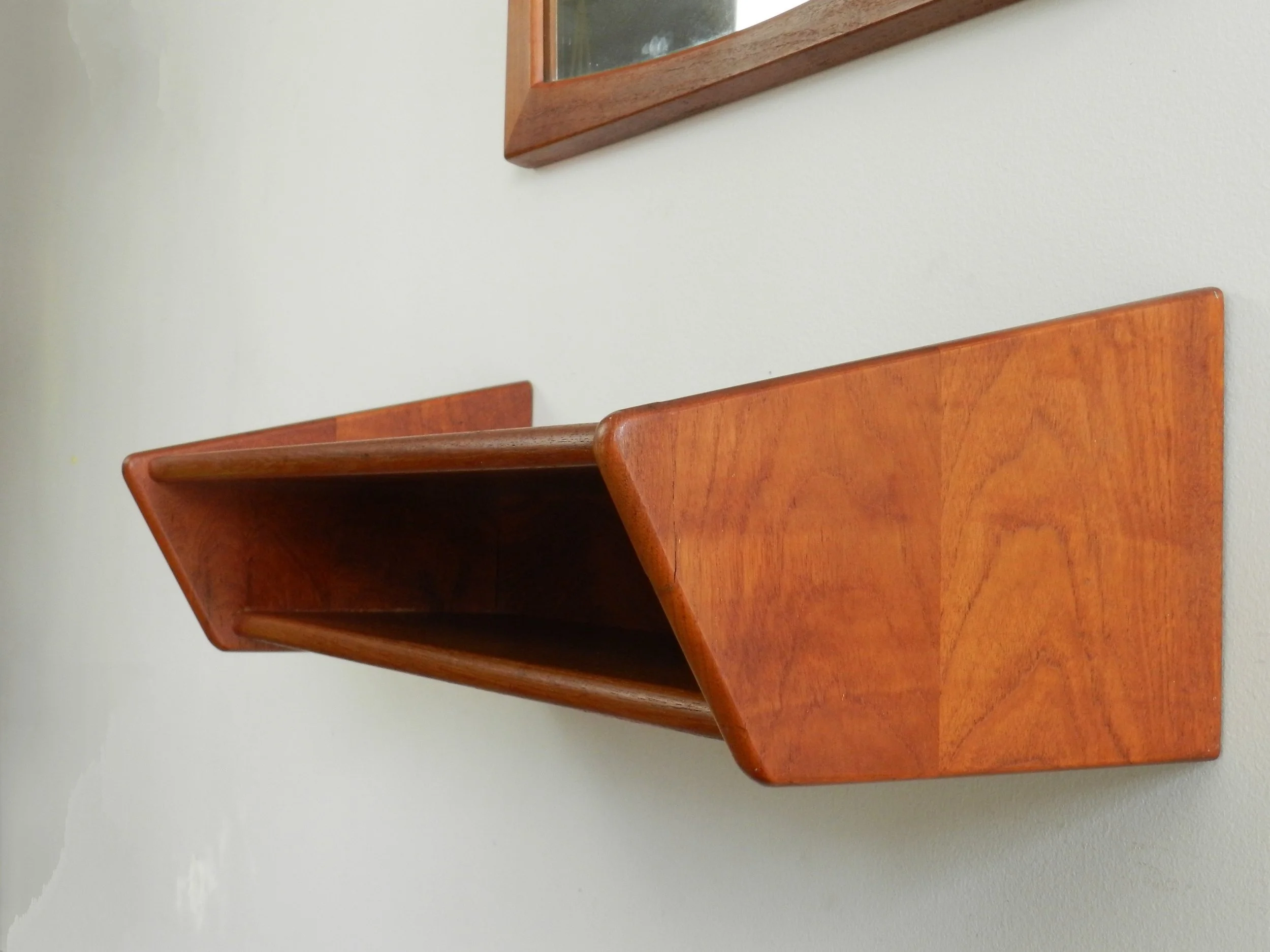 Teak entry mirror and shelf by Askel Kjersgaard.  Denmark, 1960s.