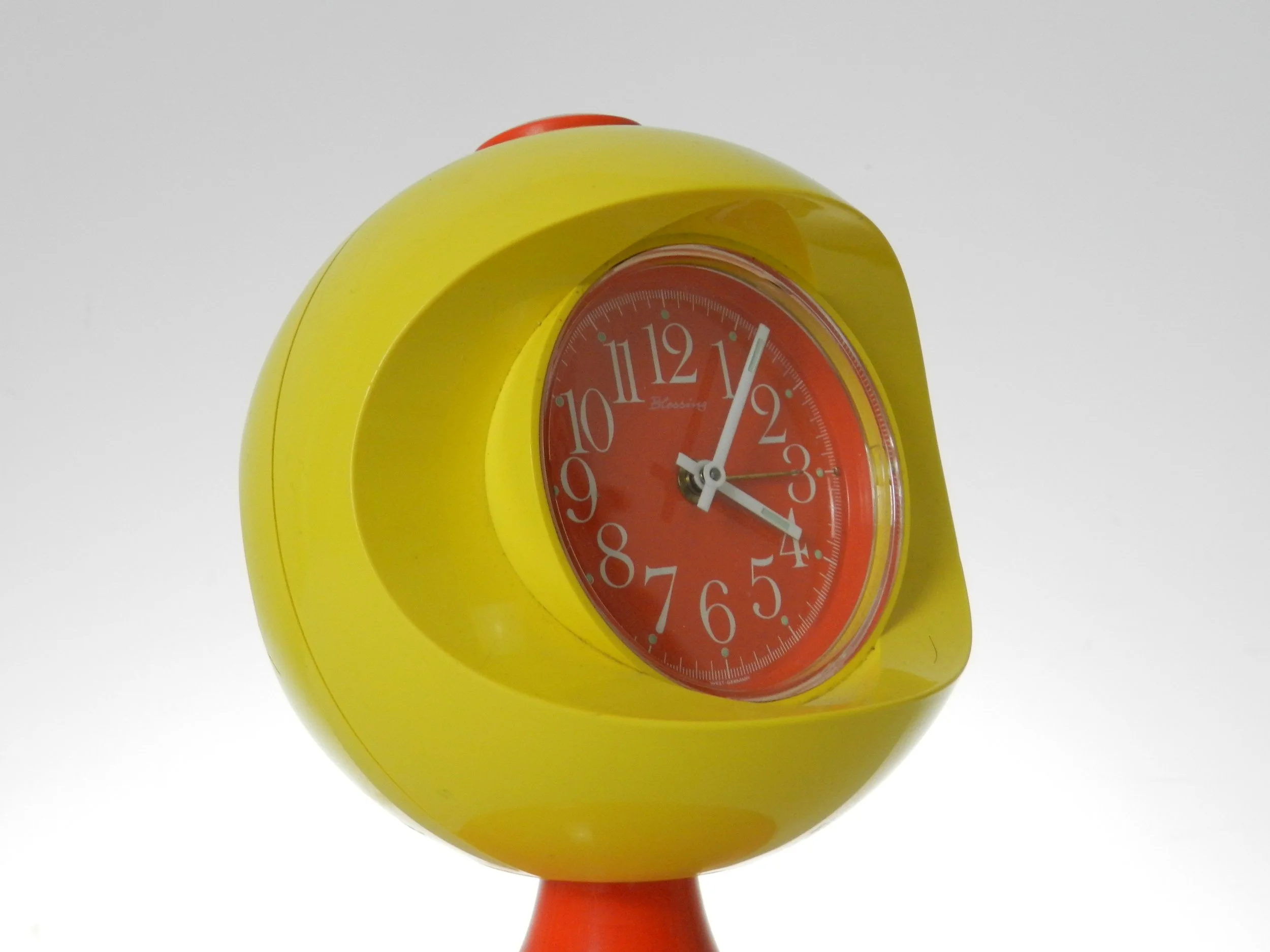 Space age pedestal alarm clock by Blessing.  West Germany, 1970s.