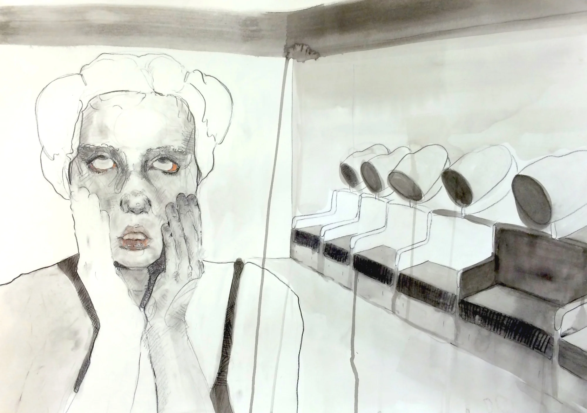 Glamour Fatigue graphite, charcoal, and ink wash on paper 20.5 x 30 inches