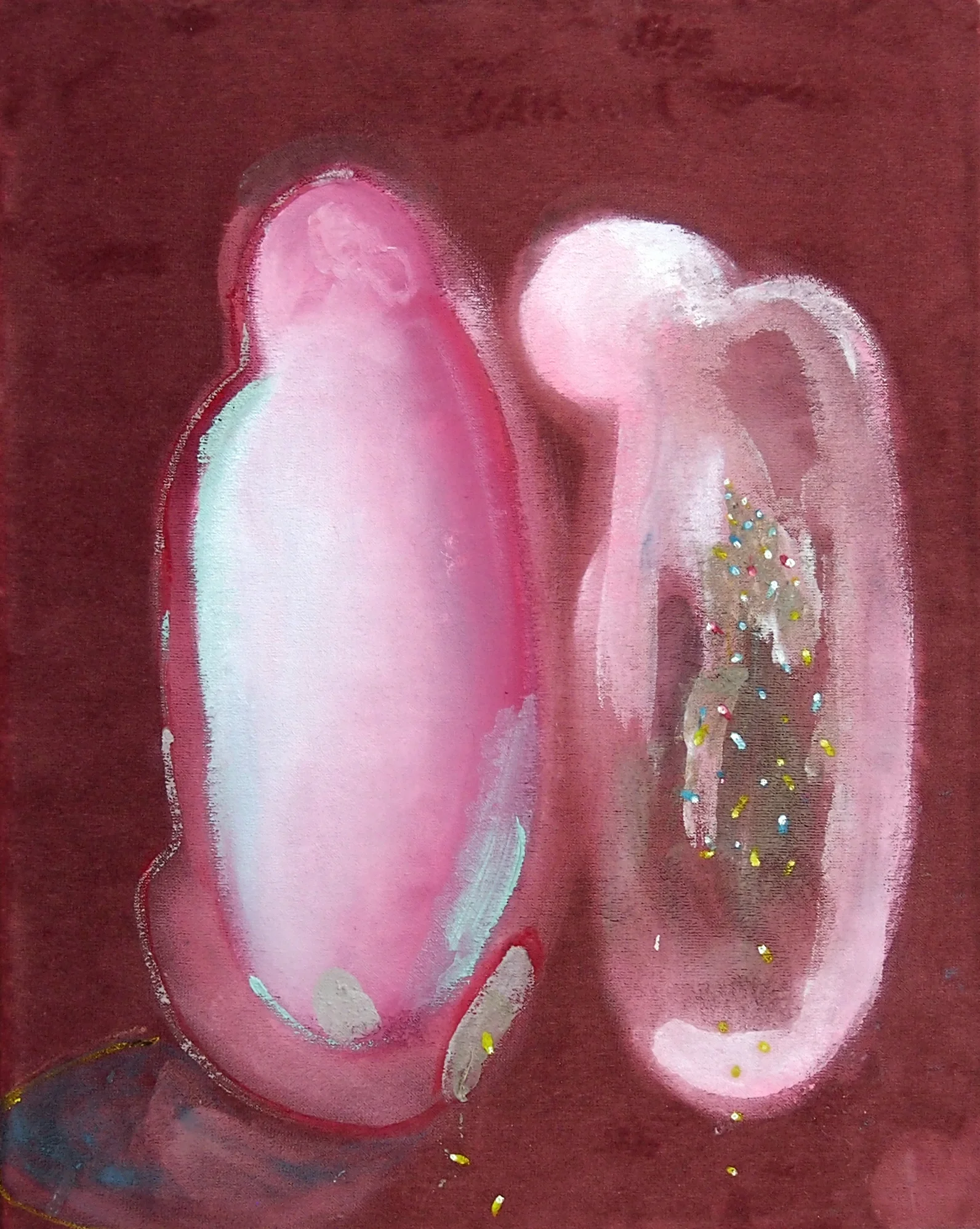 Two Hearts Beating as One Tongue oil on stretched velvet 17 x 13.5 x 2 inches