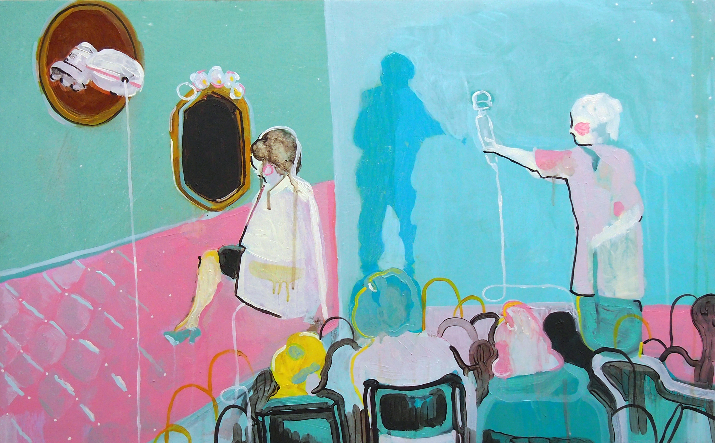 The Bathtub latex paint, plaster, acrylic, oil, and galkyd on panel 20 x 32 inches