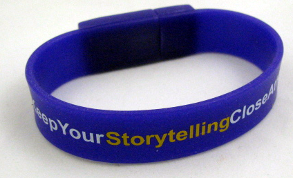 USB drive bracelet for the Beginning Storytelling Toolkit, used in bracelet form