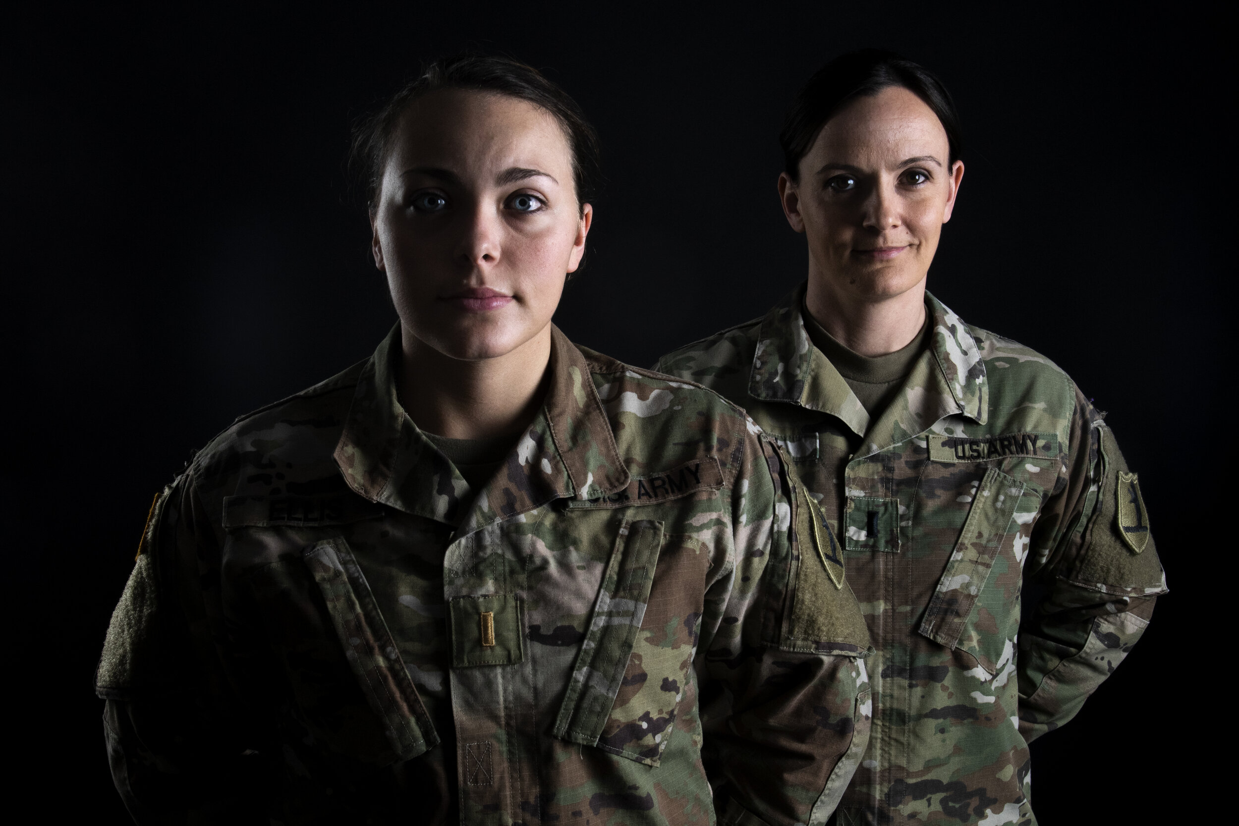  Crystal Cecil, a first lieutenant in the Missouri Army National Guard and the officer in charge of Southeast Missouri State University’s Show-Me Gold program, poses for a portrait with her daughter Brittany Ellis (in front), a second lieutenant in t