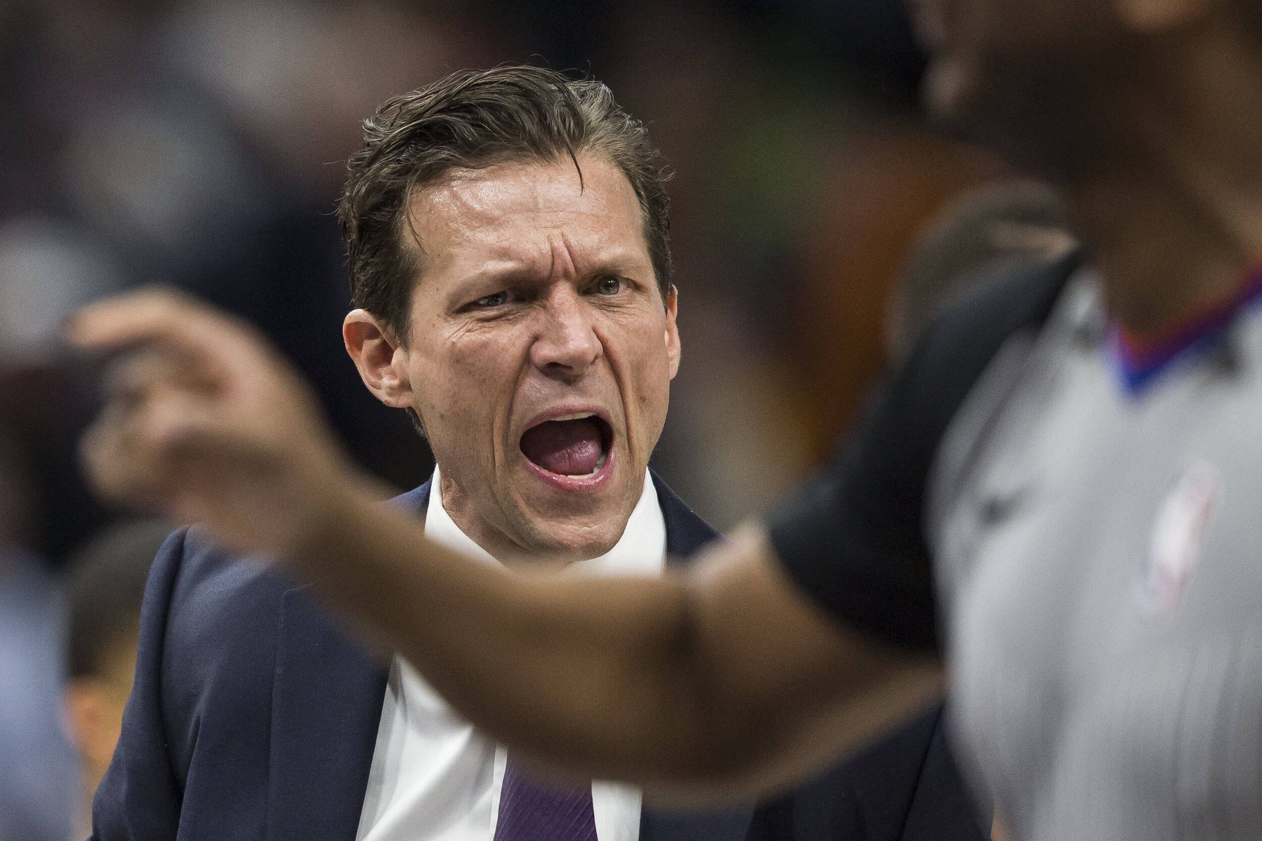  Utah Jazz head coach Quin Snyder confronts a referee near the end of the Jazz's 94-80 victory against the Orlando Magic on March 5 at the Vivint Smart Home Arena in Salt Lake City, Utah. The outburst, made after Jazz guard Donovan Mitchell was calle