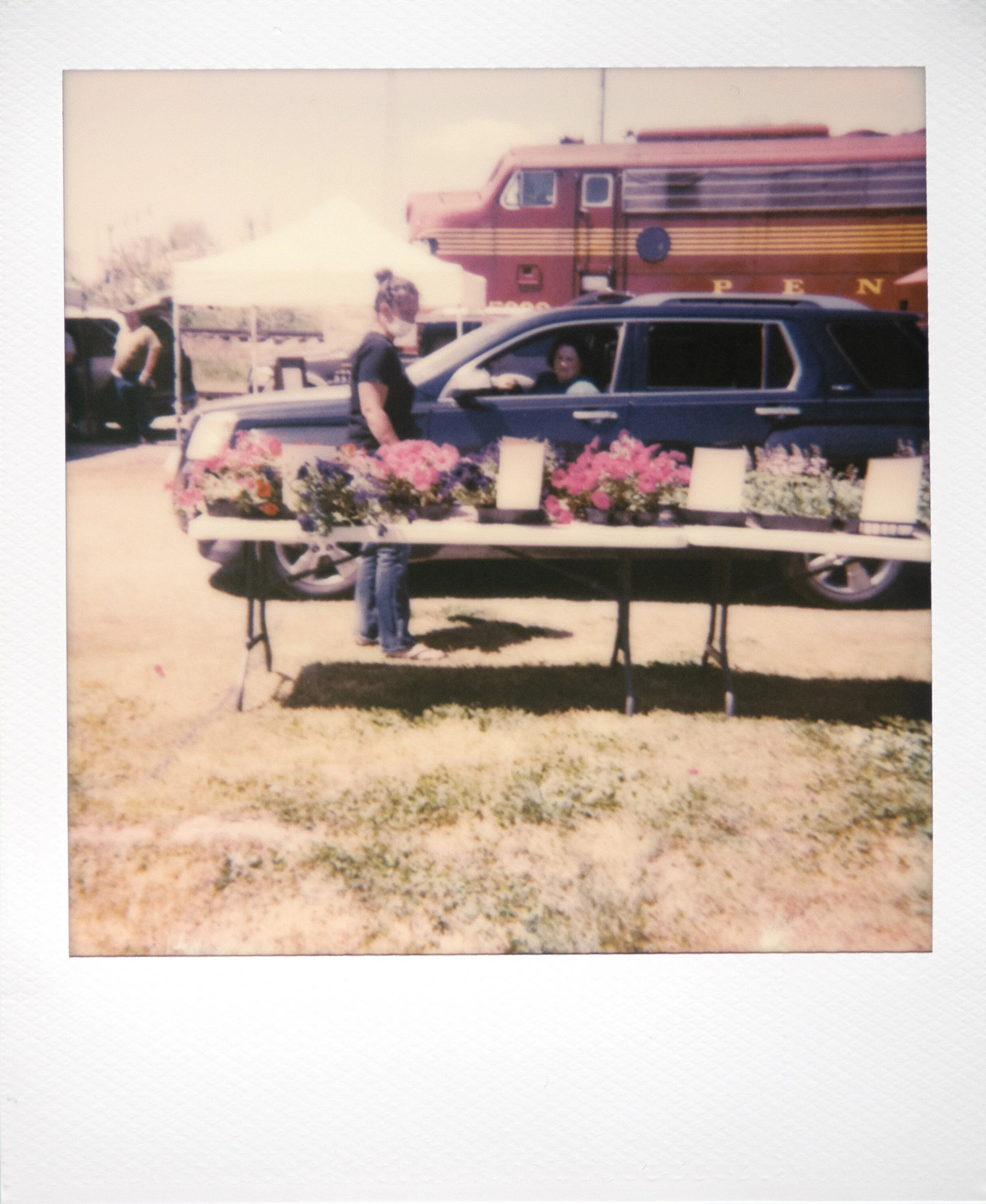  Tracy Foster of Sikeston, Missouri, shops from her vehicle while assisted by April (who declined to provide her last name) of Cobden, Illinois, during Jackson's drive-through farmers market Tuesday, April 21, 2020, at St. Louis Iron Mountain train d