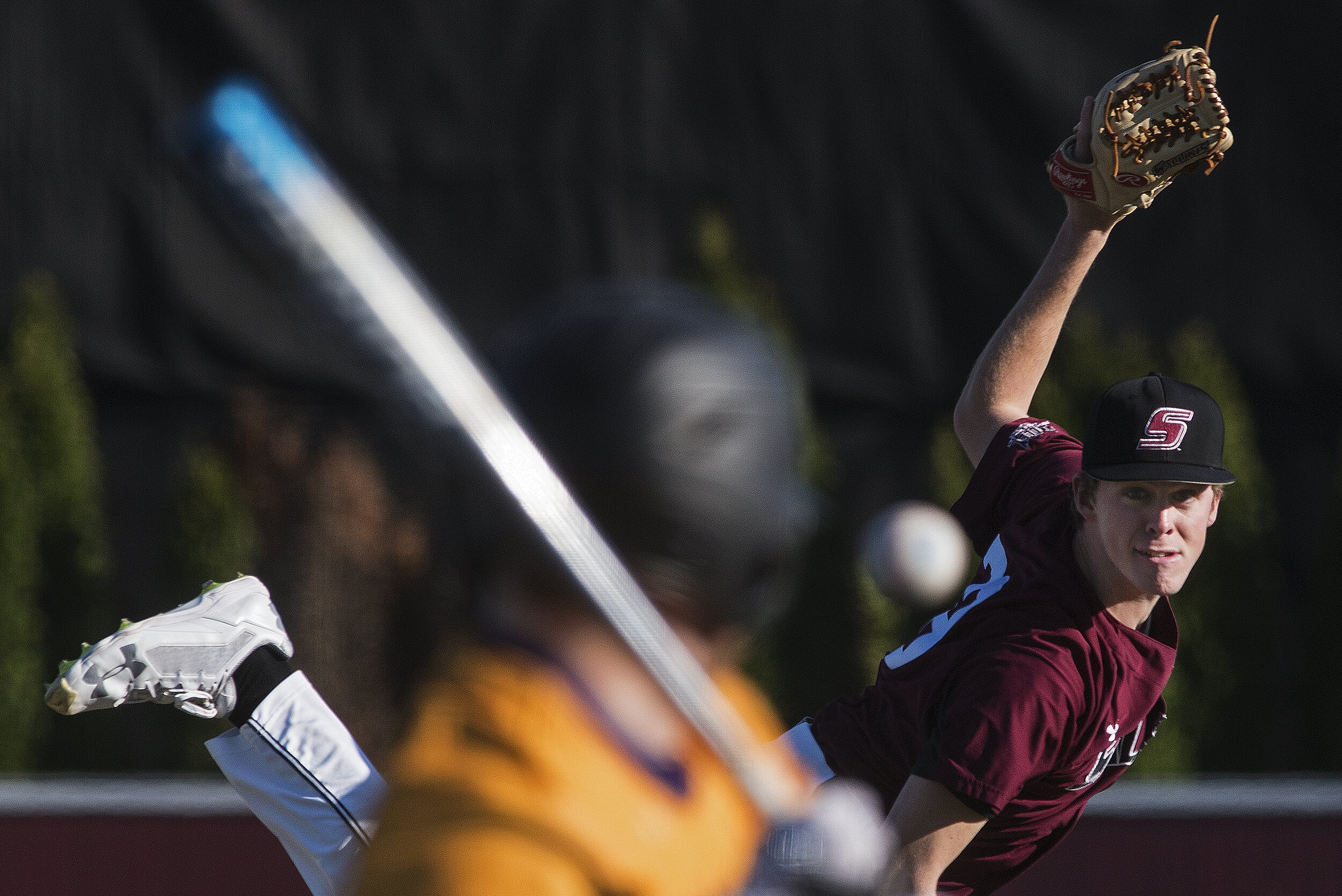  Southern Illinois University senior pitcher Chad Whitmer throws the ball toward a Western Illinois batter during the Salukis’ 8-6 win against the Leathernecks on March 3 at Itchy Jones Stadium in Carbondale, Illinois.  