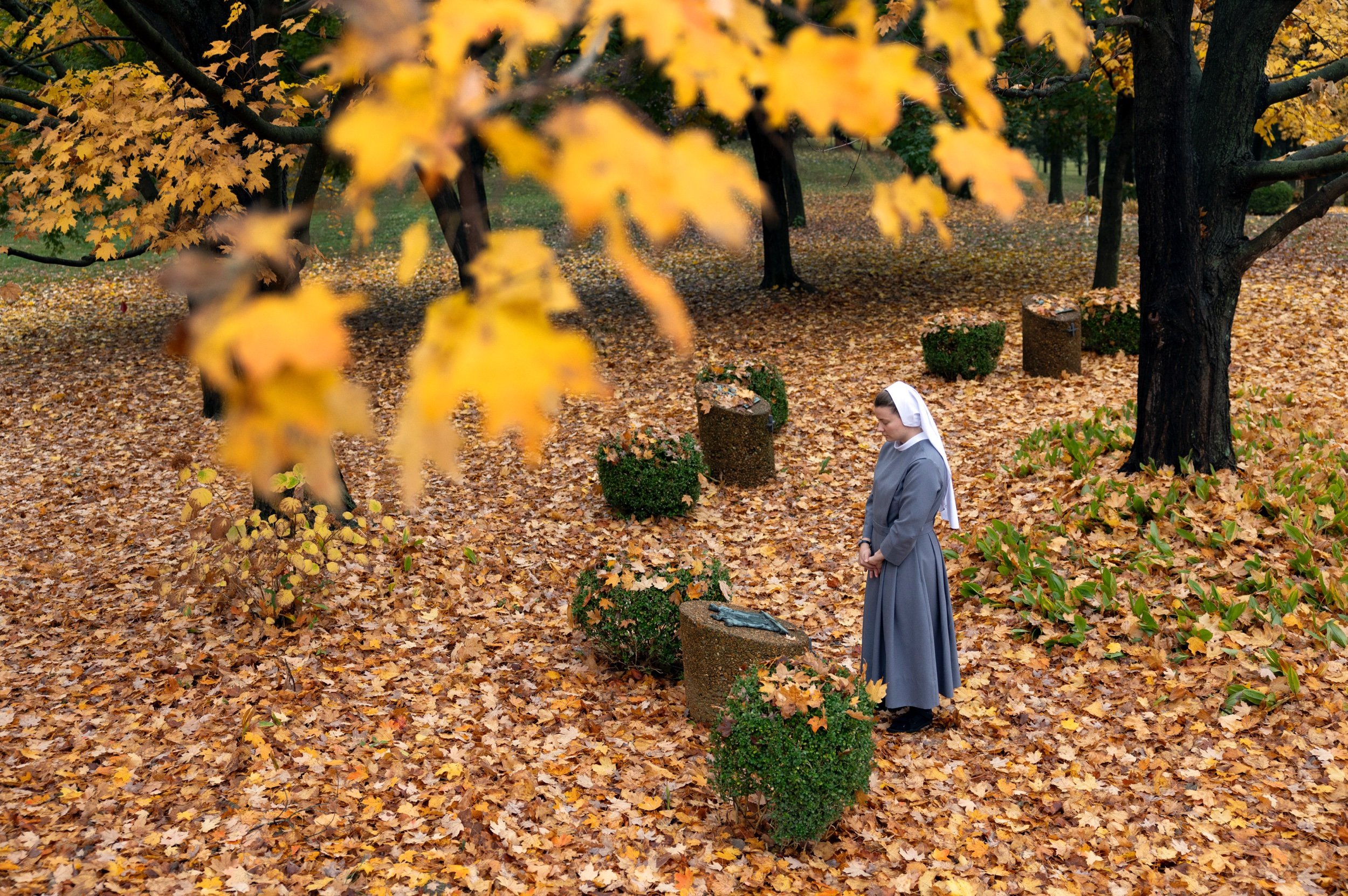  Sister M. Gloria Buckley, of the Sisters of St. Francis of the Martyr St. George, prayed the Stations of the Cross during personal prayer time Oct. 31 at St. Francis Convent in Alton, Illinois. 