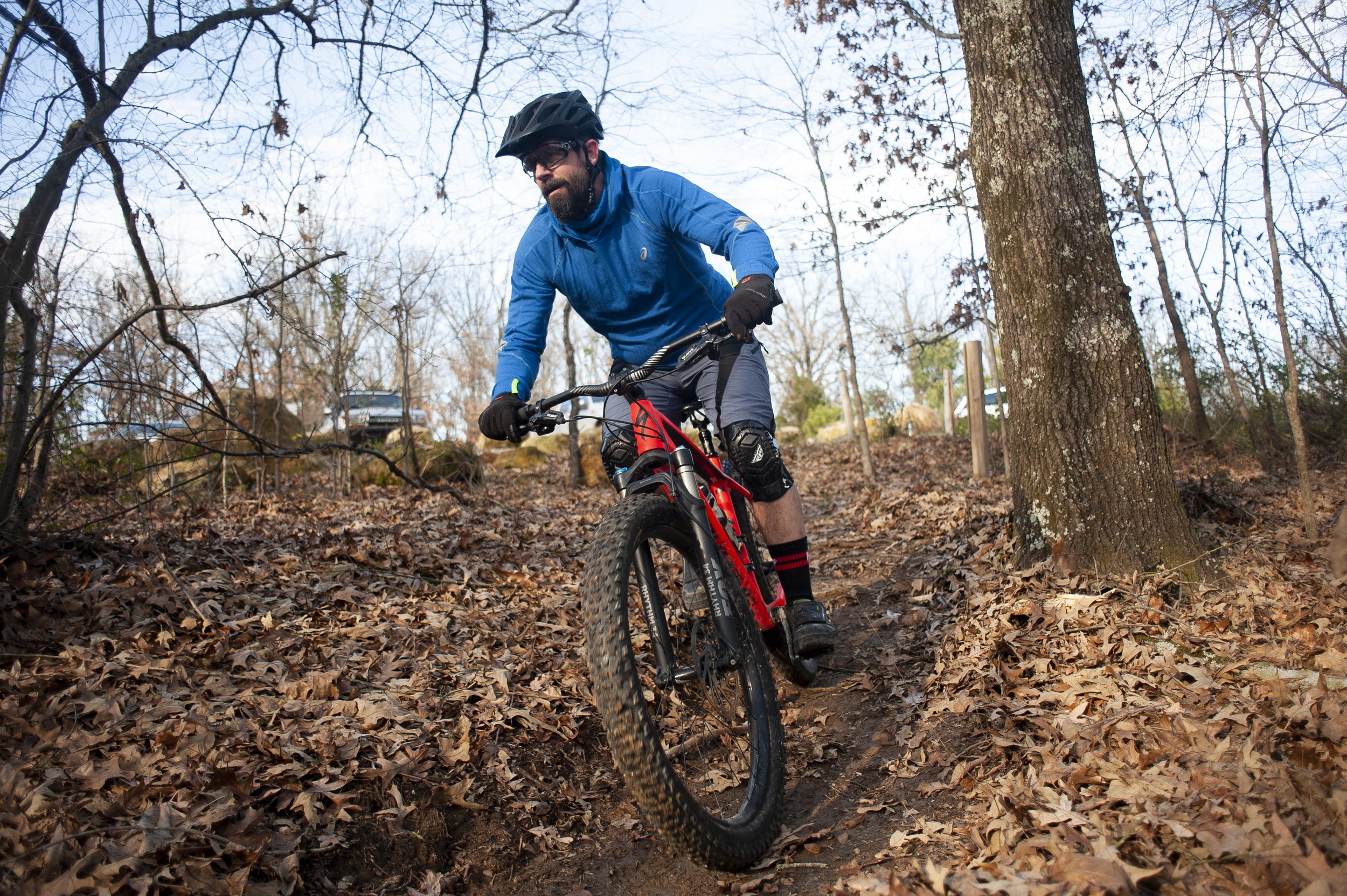  Dalton Marshall of Jonesboro starts making his way around a trail while riding with a group of cyclists Wednesday, Dec. 19 at Bono Lake in northeast Arkansas.  
