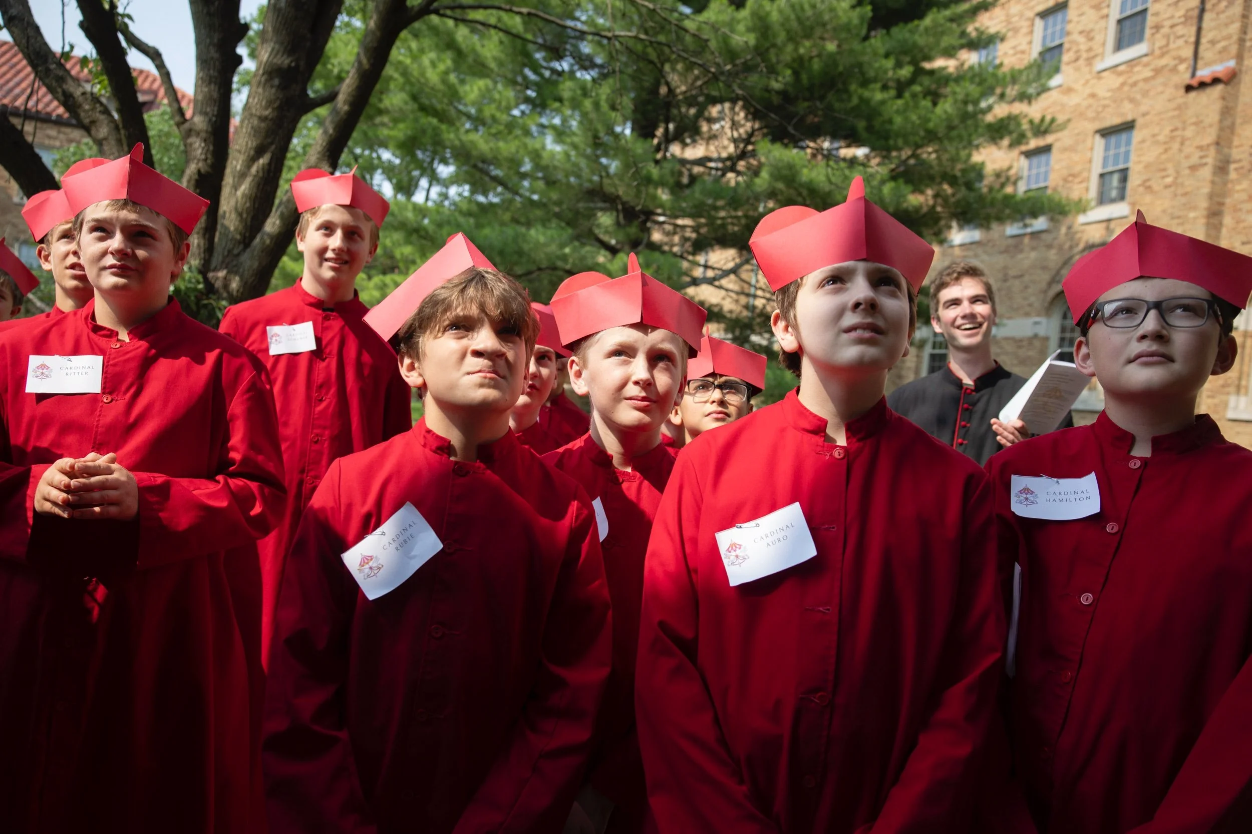  Kenrick-Glennon Days campers dressed as cardinals to learn about the conclave process and hold a mock election to choose a fictional pope during Kenrick-Glennon Days summer camp June 10 at Kenrick-Glennon Seminary in Shrewsbury. 