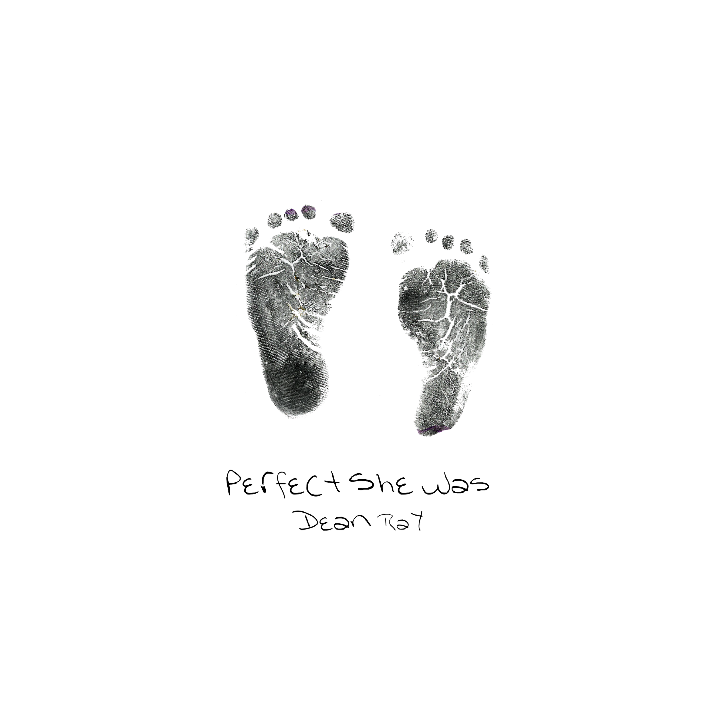 Perfect She Was - Dean Ray - Two Newborn baby Feet Stamped on a white square - single cover artwork