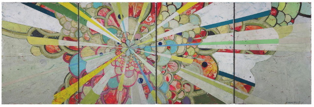 Jason Rohlf, “Convey”, Acrylic and Collage on Four Linen Panels, 24 x 72"
