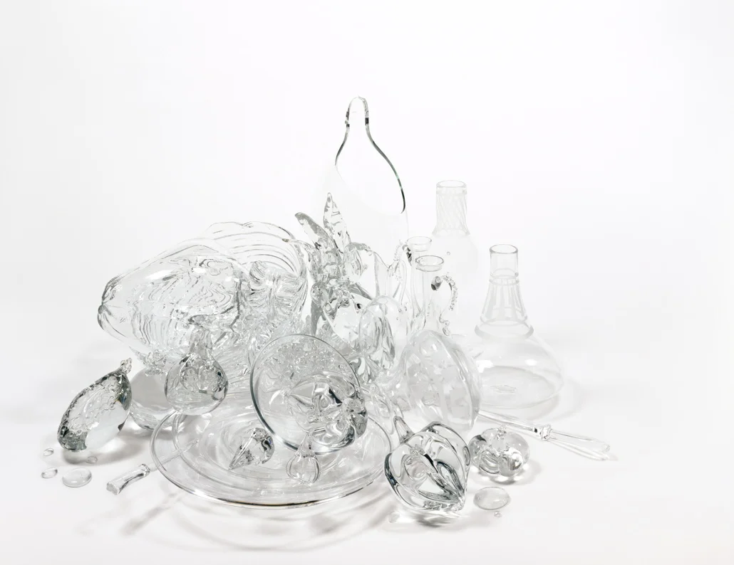LAID TABLE WITH MELONS, FIGS, SQUASH, POMEGRANATES AND PINEAPPLE , Photograph Mounted on Plexiglass, 49 x 62", Edition 1/3