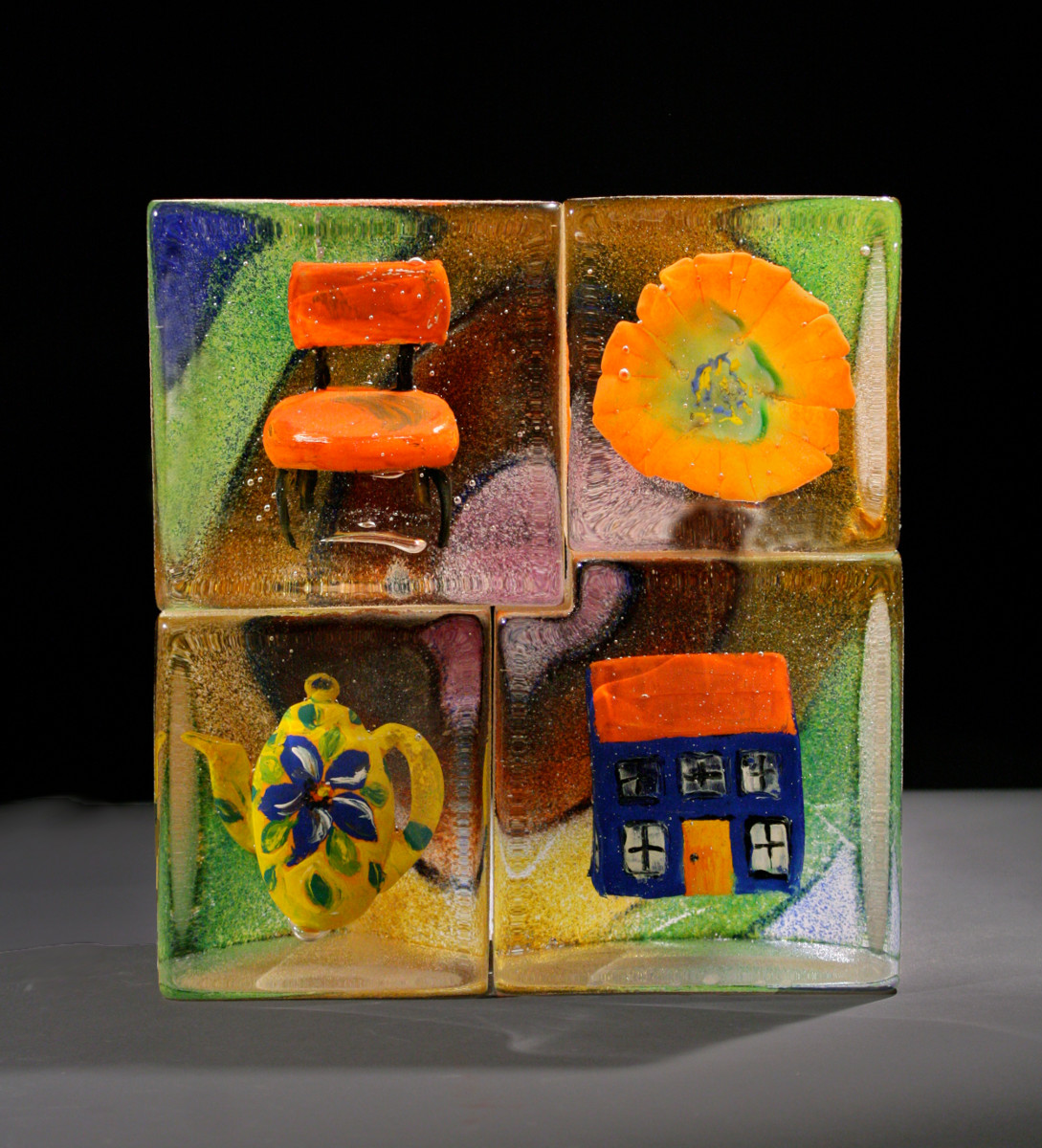 Stephanie Trenchard, MATERIAL CULTURE SQUARE, Sand cast glass with inclusions, 10.25 x 9.5 x 3.5"
