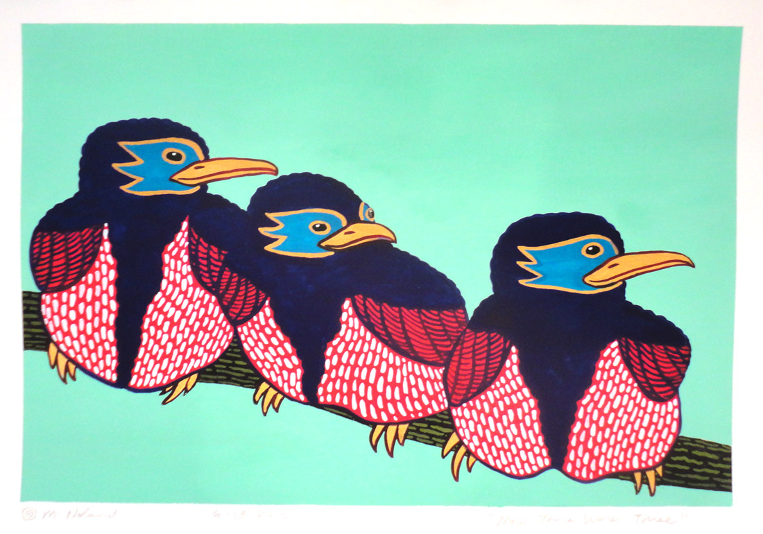 Michael Noland, NOW THERE WERE THREE, gouache on paper, image 8 x 12 inches