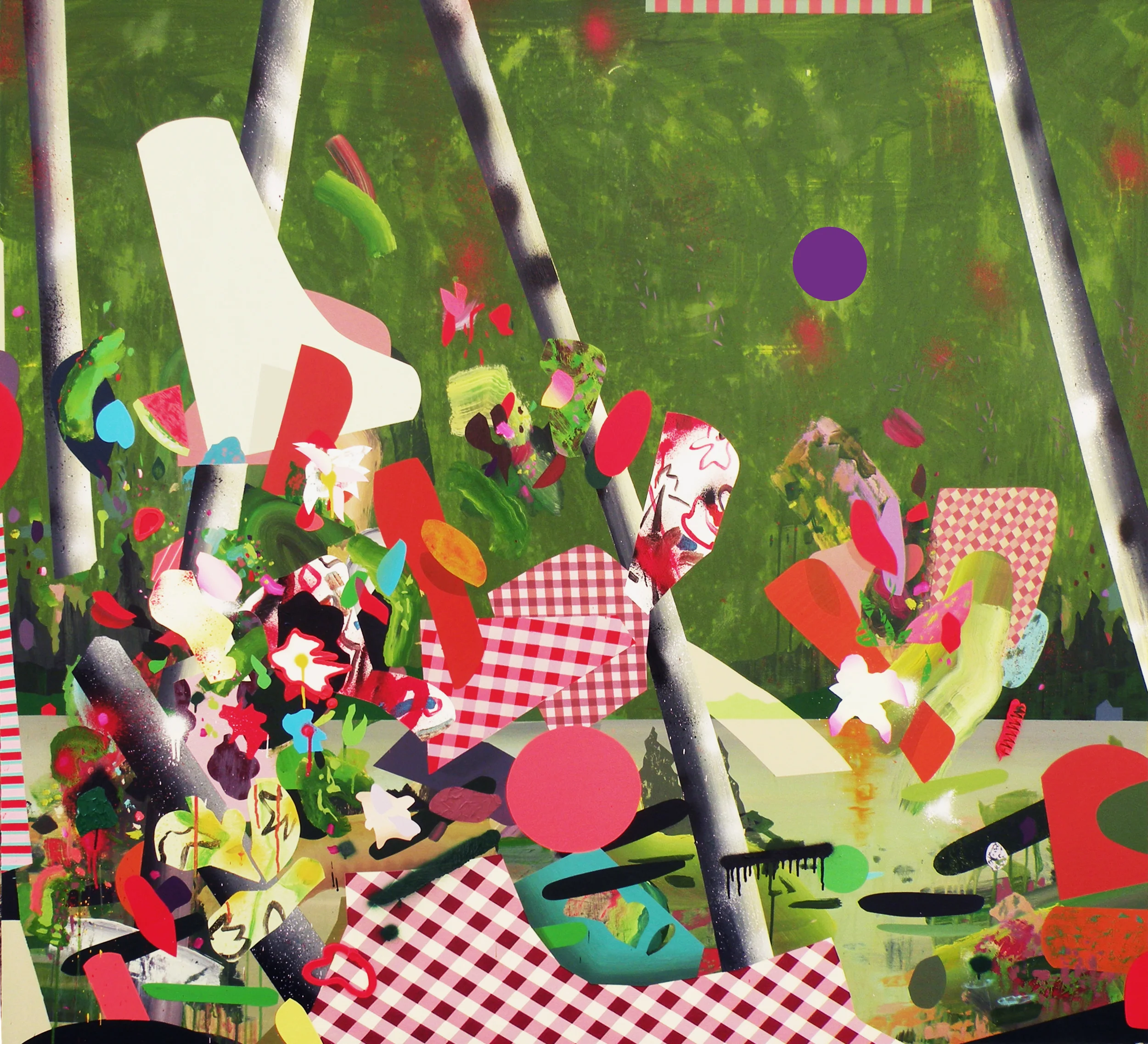 Tom Berenz , GARDEN ABOVE THE LAKE, Acrylic, Oil, and Spray Paint on Canvas, 60 x 72"