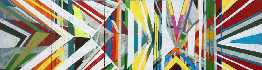 Jason Rohlf, Navigate, 24x90 inches, acrylic and collage on panel