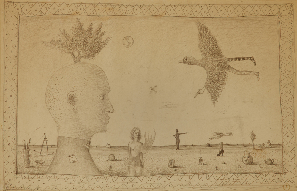 THE U.S. IS AT WAR WITH JAPAN (INVASION BY LAND, SEA AND AIR), 1941, Graphite on Paper, 11 x 14"