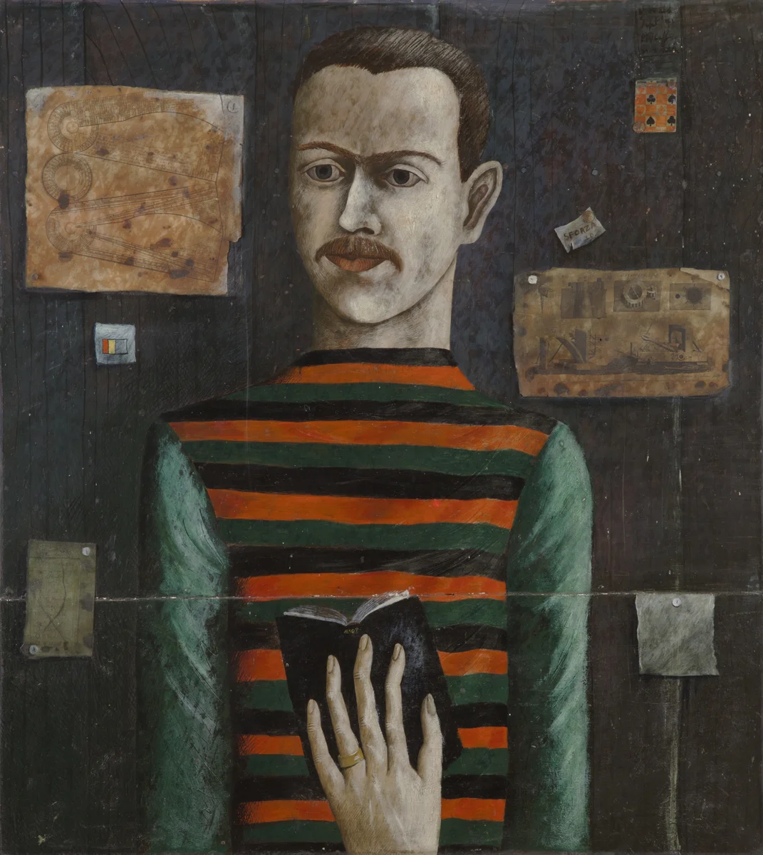 John Wilde, MYSELF AS A READER, 1941, Oil and Collage on Panel, 32 x 29"