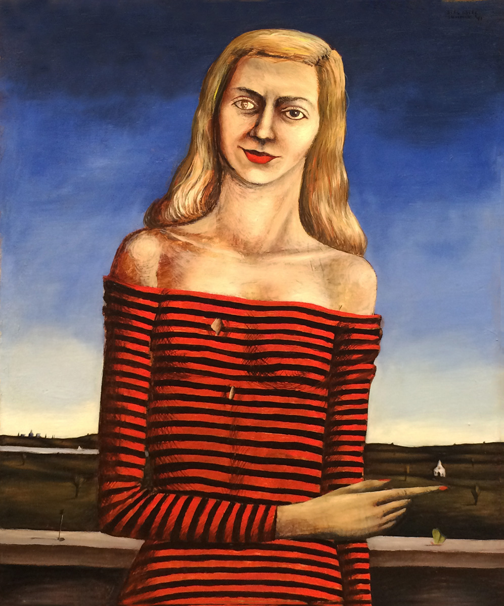 John Wilde, PORTRAIT OF A LADY, 1941, Mixed Media on Masonite, 25 x 20 1/2"