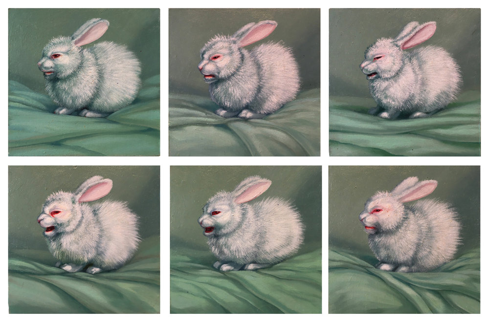 CLINICAL TRIALS I - VI, Oil on Panel, 3 1/2 x 3 1/2" each