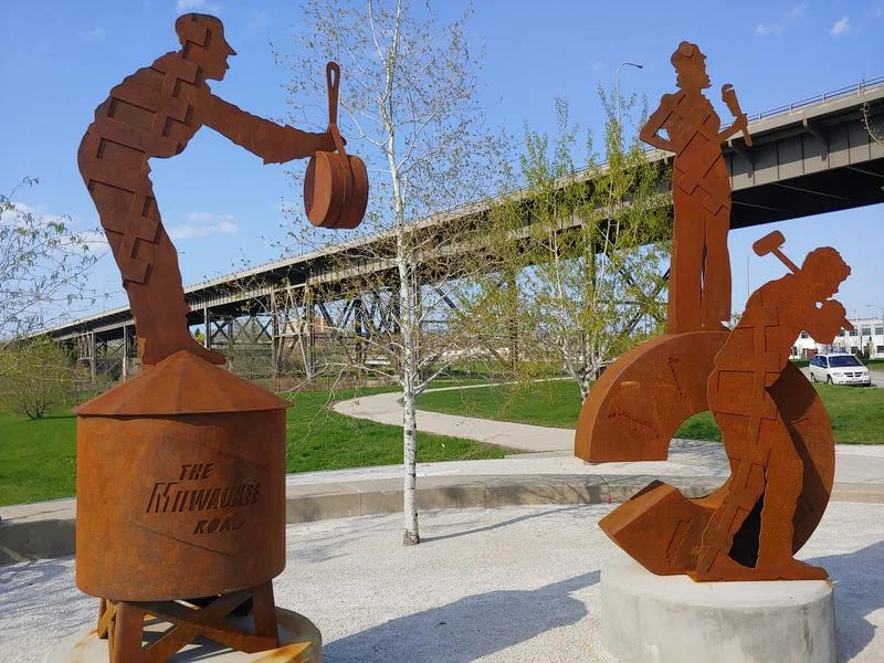 The first two "People of the Road" sculptures in the Menomonee Valley. CHUCK QUIRMBACH