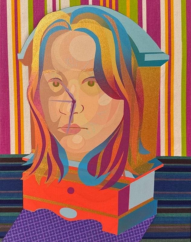THE EARTH KEEPS SPINNING, Screen Printd Fabric Collage on Panel, 11 x 14"