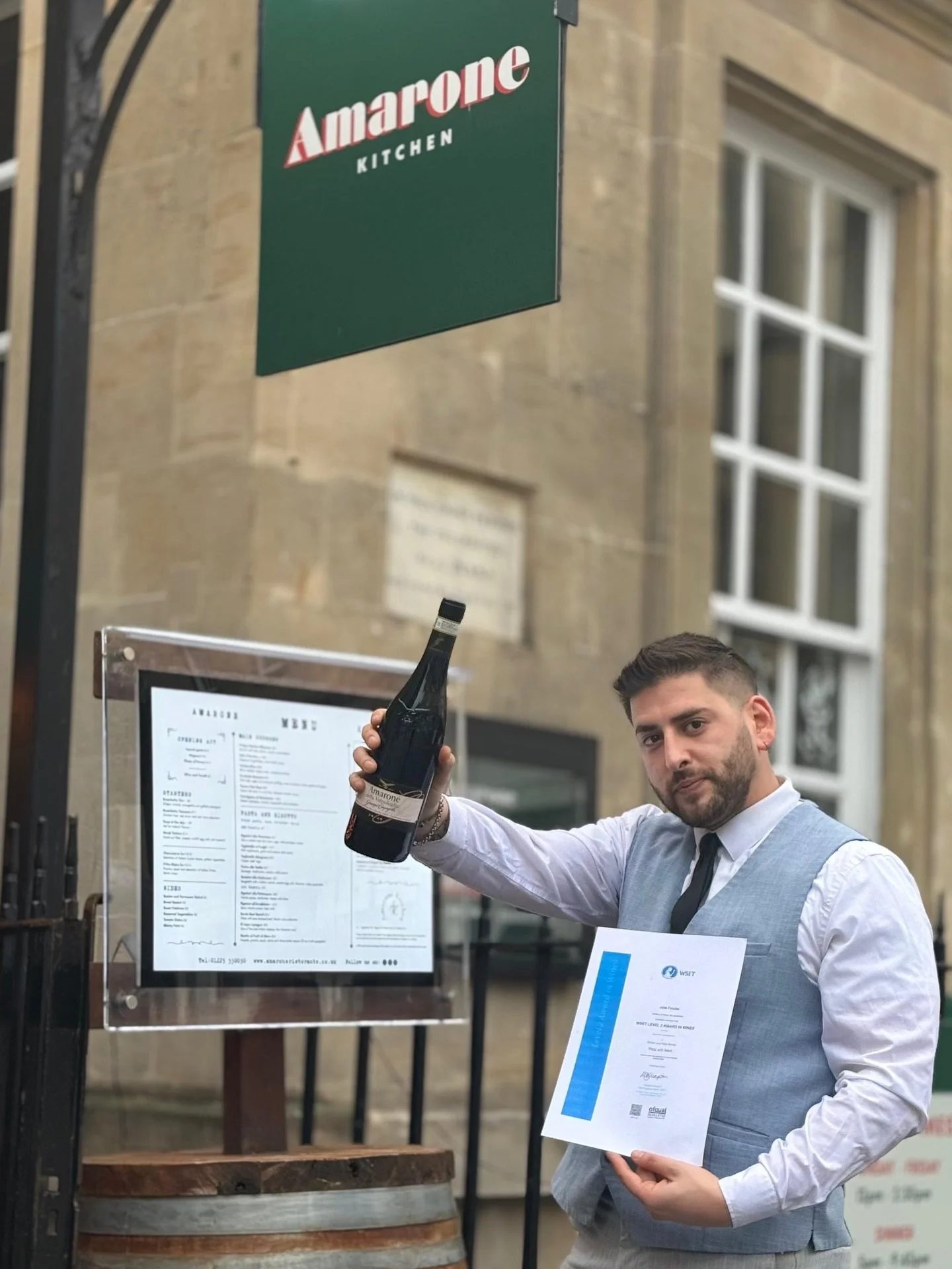 Refined taste. Expert knowledge.

Rafa has officially achieved WSET Level 2 in Wines &mdash; raising Amarone&rsquo;s wine experience to the next level.

Congratulations Rafa!

📍Bath, UK

#AmaroneBristol #ItalianDining #WineExpert