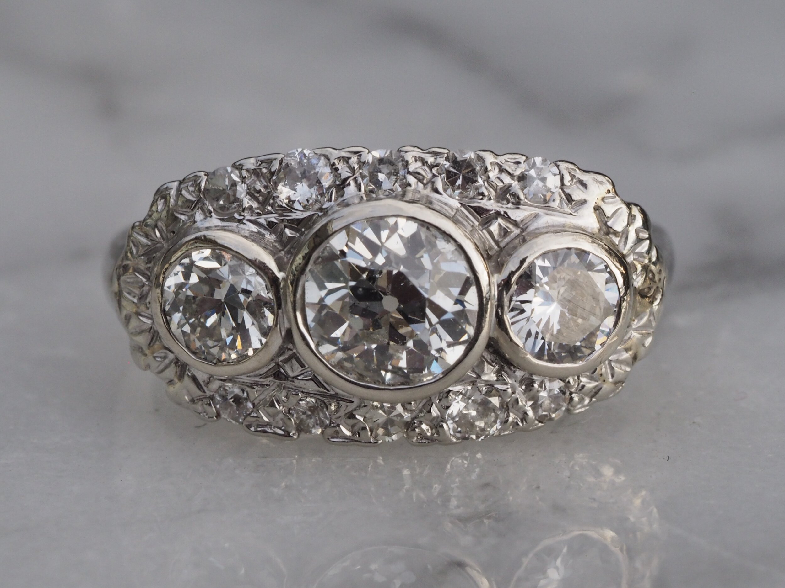 Art Deco 3 Ct Diamond Ring Vintage Antique Wedding Ring 14K White Gold Over 