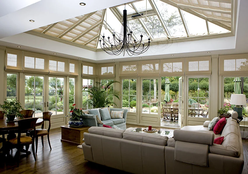 Blinds are concealed above cornice in this immaculate David Salisbury Orangery
