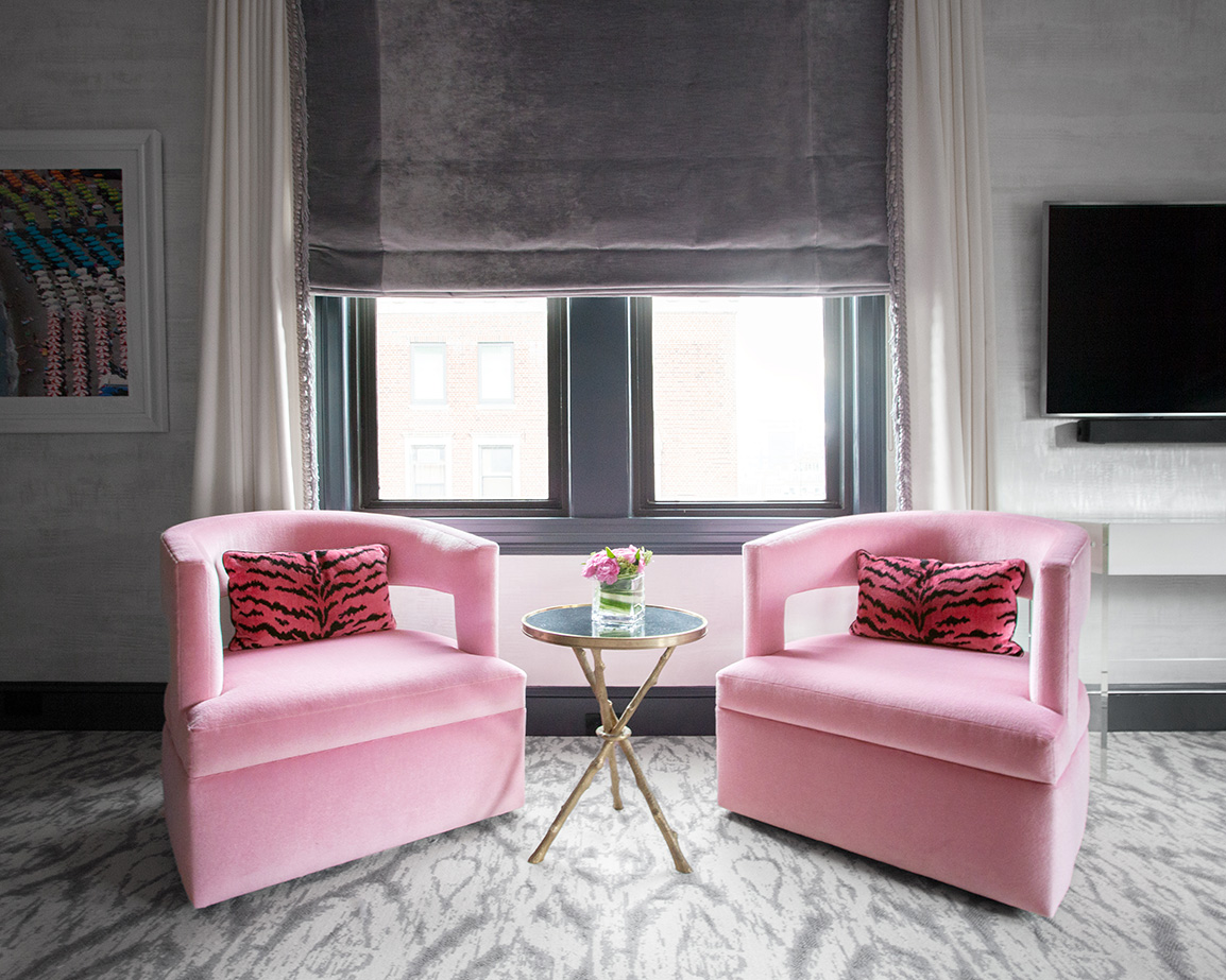 Jacqueline Cutler Interior Design - Park Avenue Residence Master Bedroom Pink Chairs and Leopard 