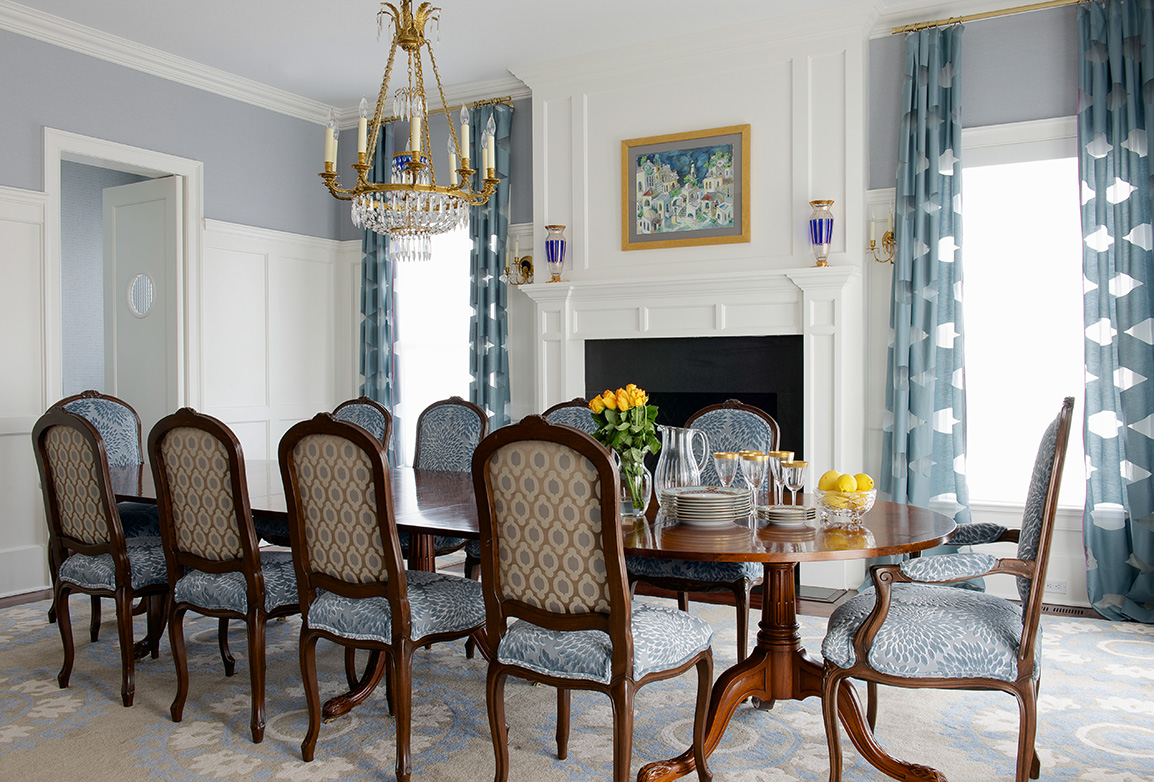 Jacqueline Cutler Interior Design - Empty Nester's Residence Westchester Blue Dining Room