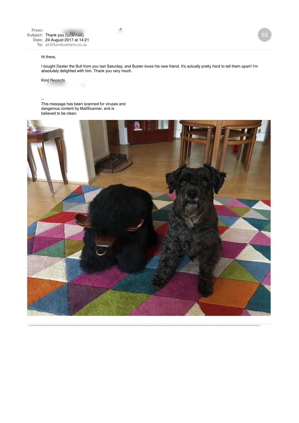 Image including lovely message from happy owner