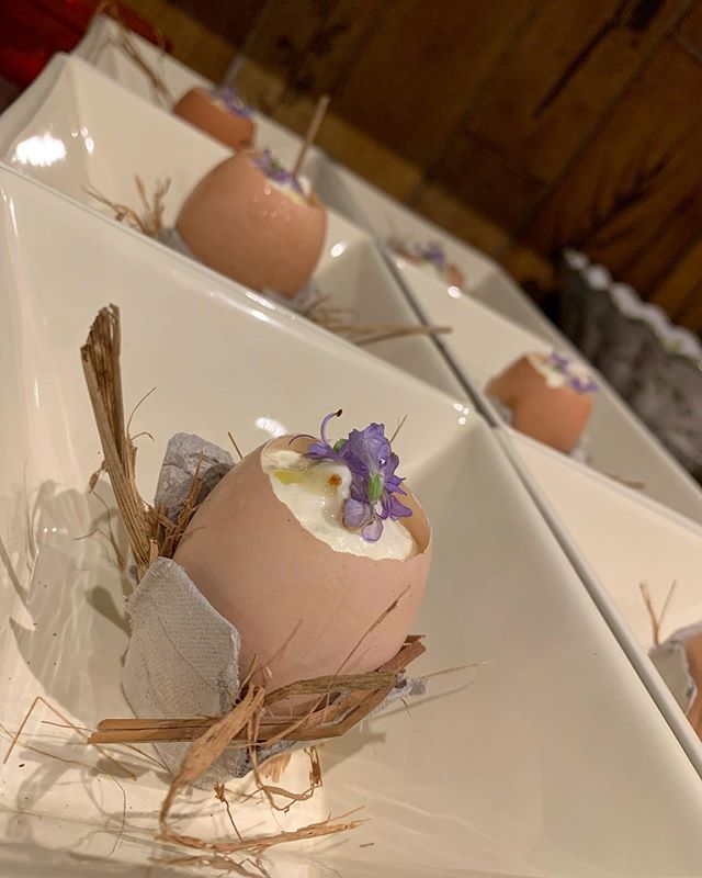 Garden Egg Amuse 
La Grand Mar Villa 
Hot&amp;Cold 
Local olive oil + local honey
Garden Rosemary Blossom 
Garden lemon signature jam espuma 
Runny egg yolk of the day from the garden chicken!