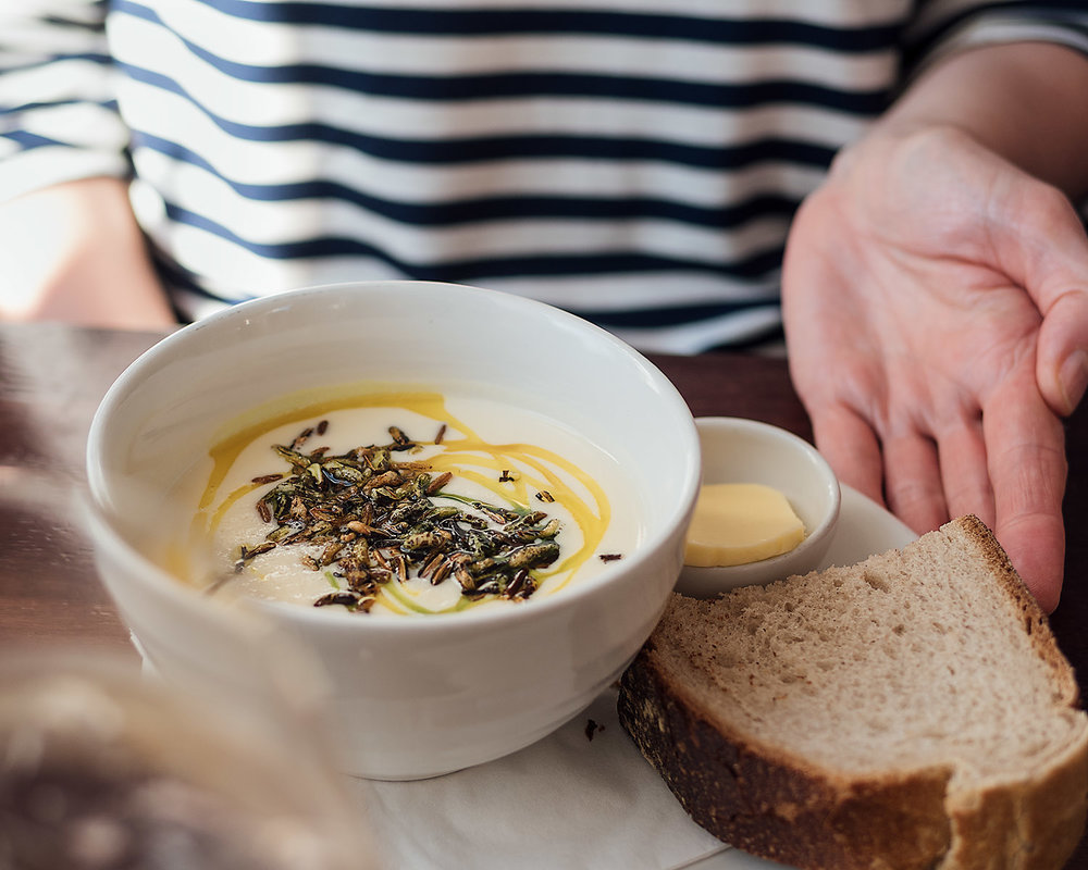 Cauliflower and smoked cheddar soup at Otro restuarant