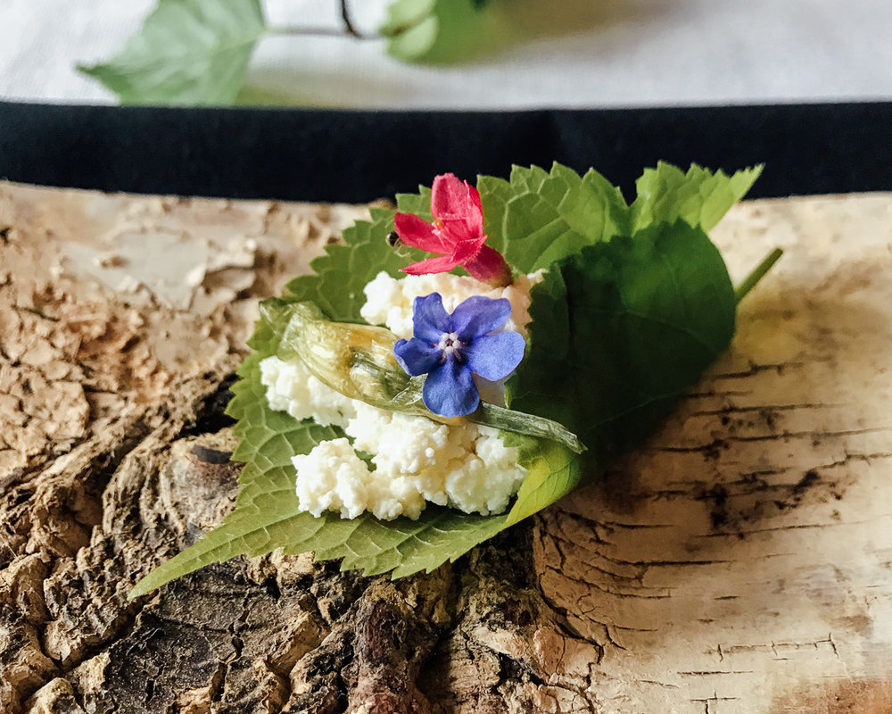 Lime leaf with cottage cheese and pickled garlic from Buck and Birch